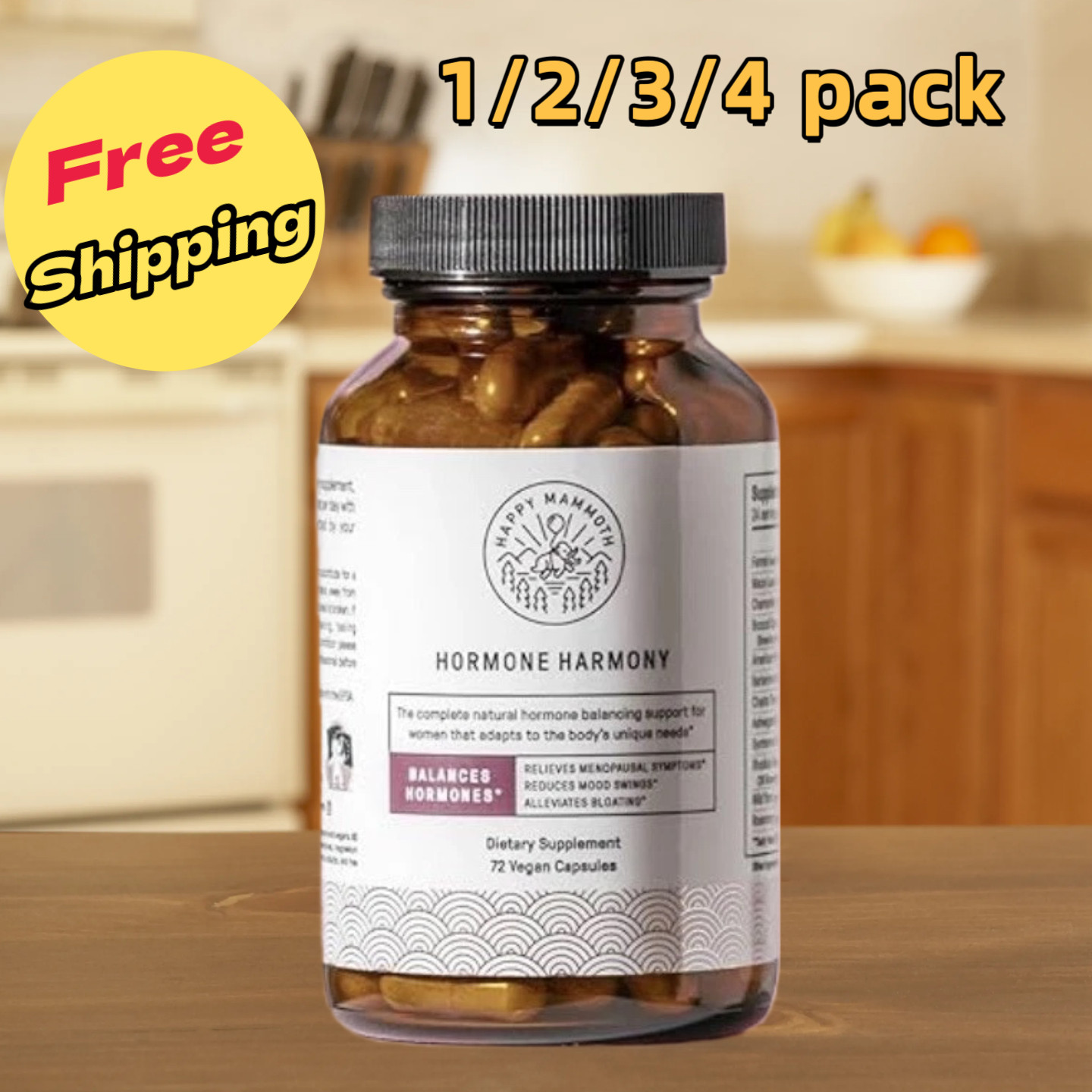 1~4X Happy Mammoth Hormone Harmony Natural Hormonal Support for Women 72 Caps