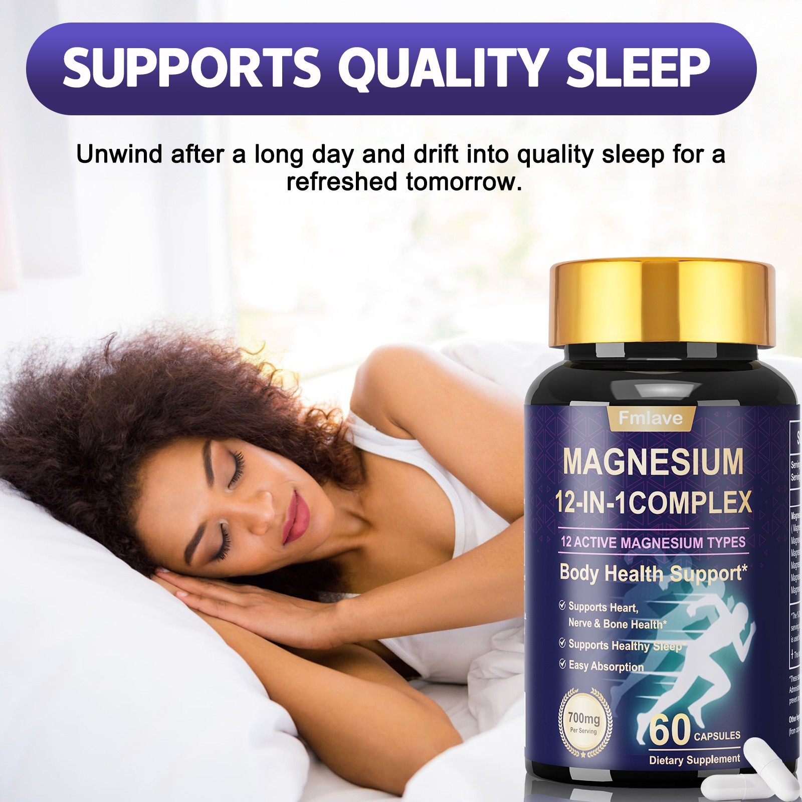 12 in 1 Magnesium Complex Supplement 700mg Glycinate, Malate and Citrate 120 Cap