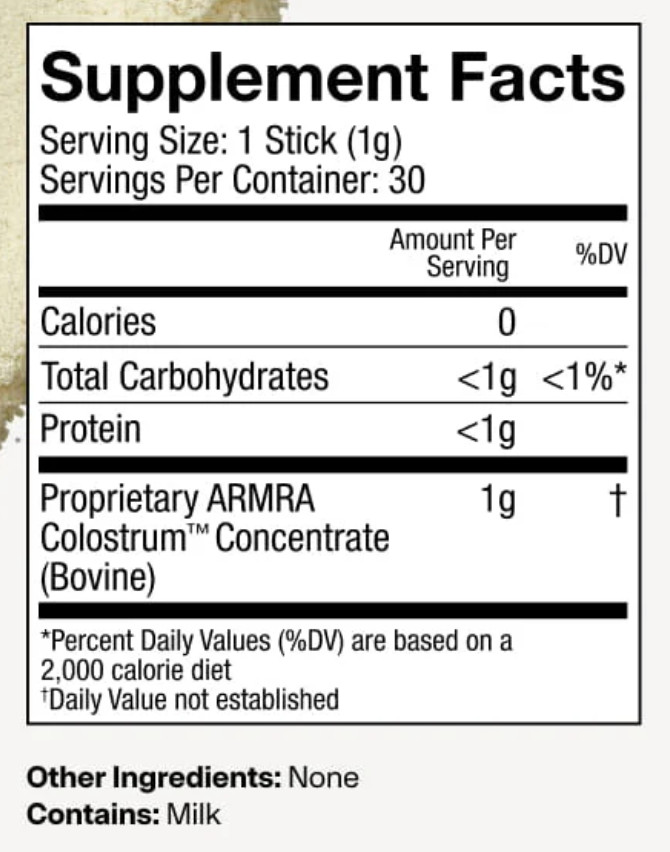 ARMRA Bovine Colostrum Superfood Grass-Fed Immune Fitness Brain unflavored 30ct