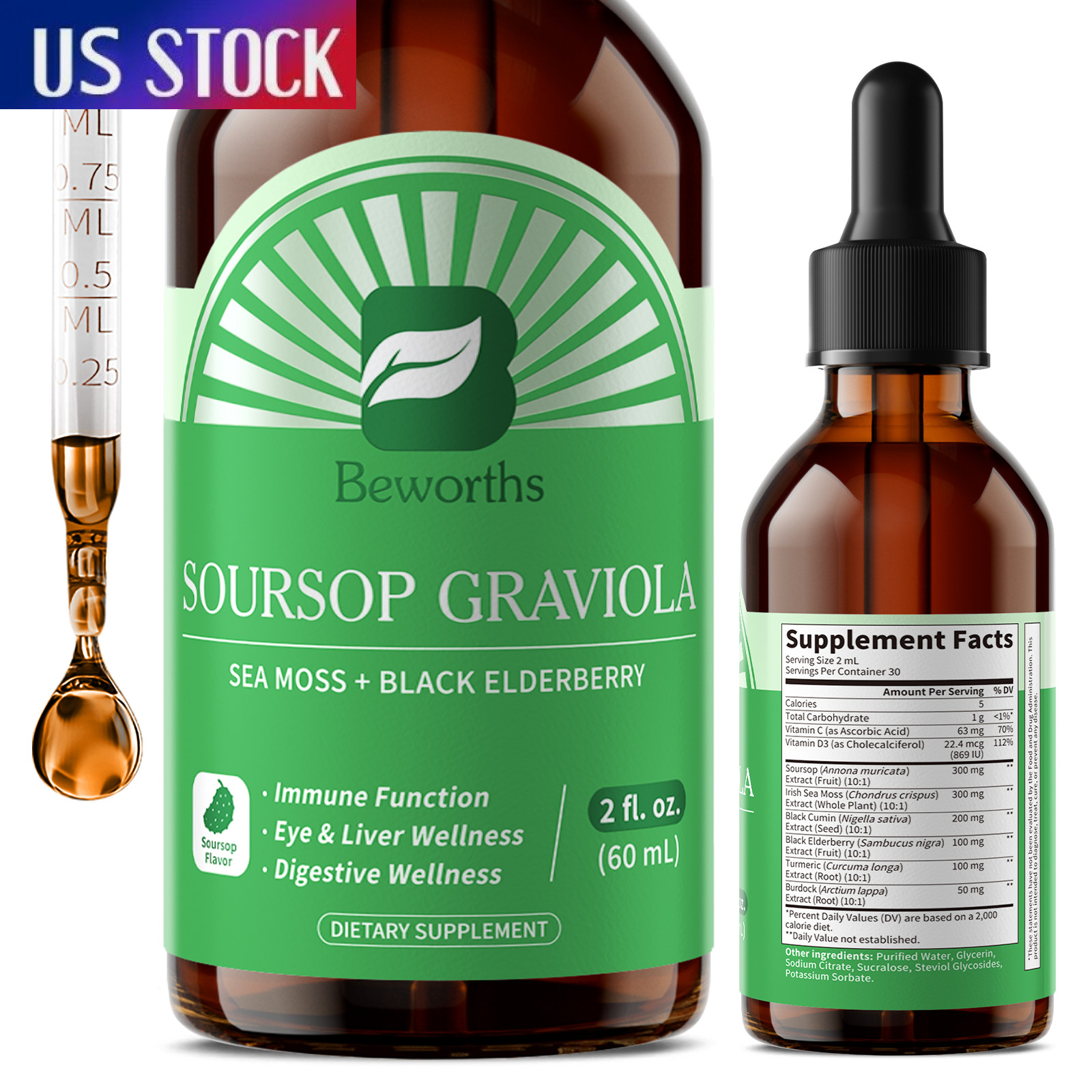 60ml Soursop Graviola Liquid Drop,Cell Support & Regeneration, Immune Boost