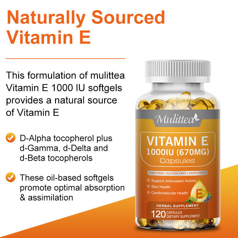 Vitamin E 1000IU 670MG Capsules(d-Alpha Tocopherol),Support Antioxidant & Immune