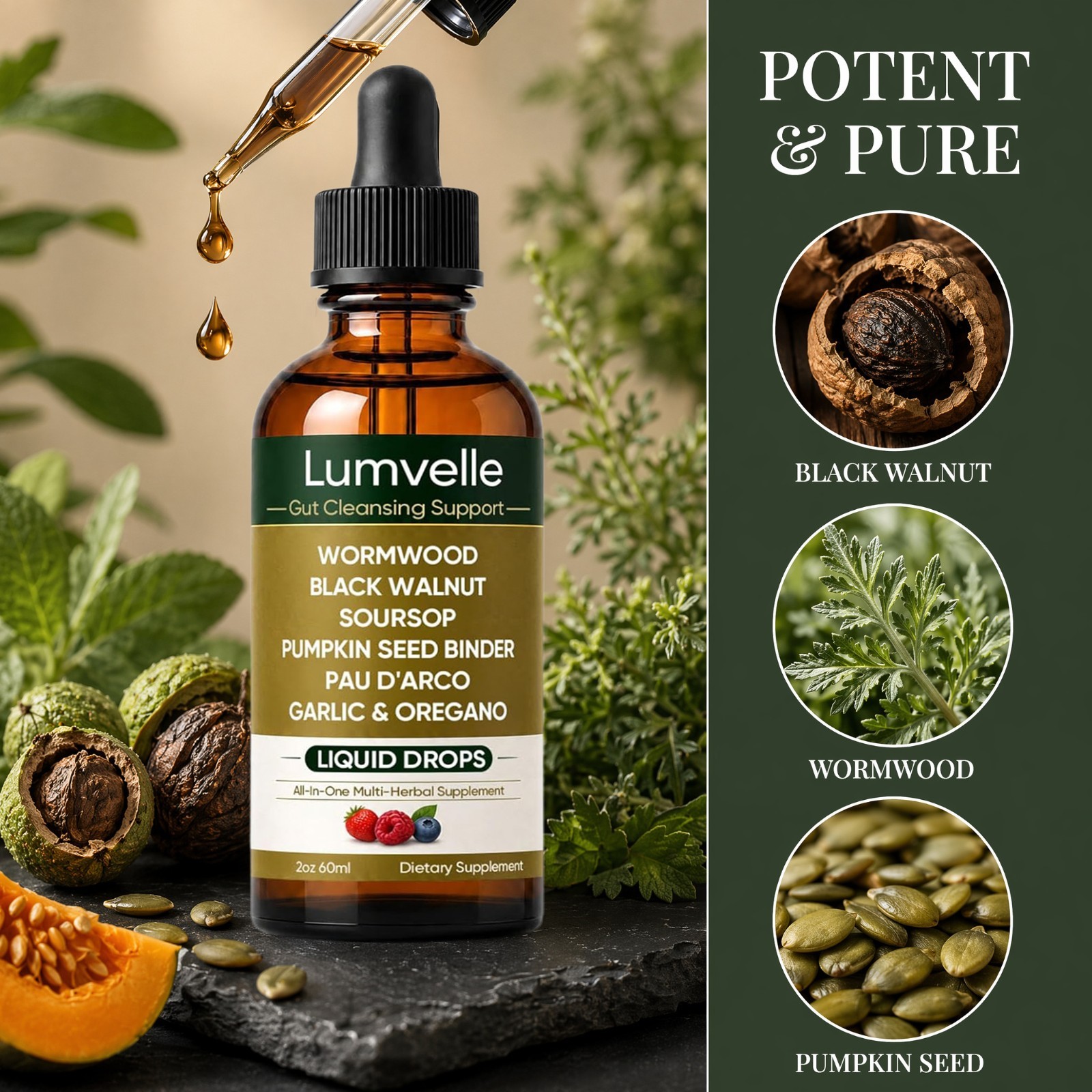 LUMVELLE Wild Harvested Wormwood Botanical Liquid Herbal Supplement Drops