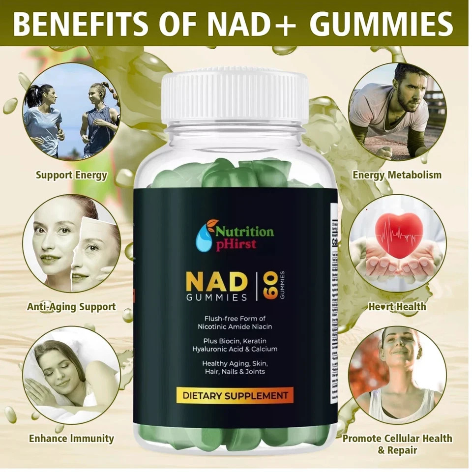 NAD+ Supplement for Anti-Aging Energy Focus & Nicotinamide Riboside Gummies-