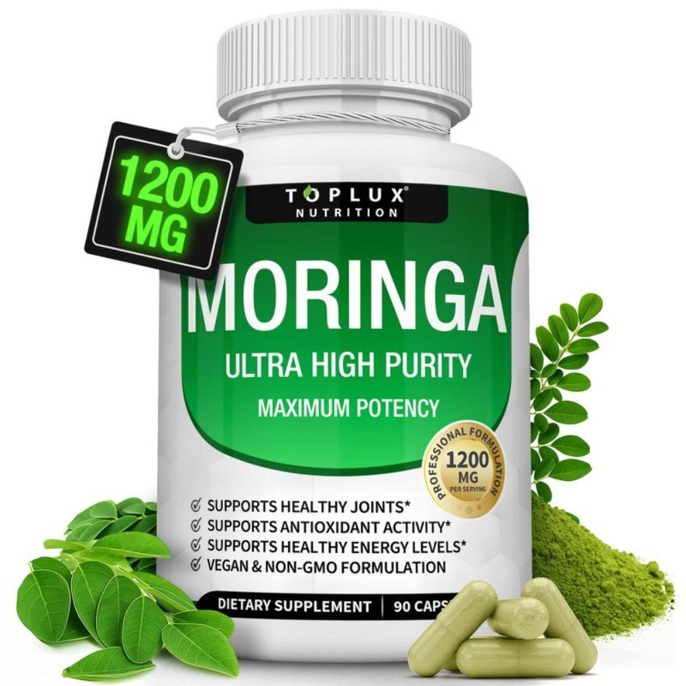 Toplux Moringa Capsules 1200mg Pure Leaf Powder Immune Gut Support 90ct