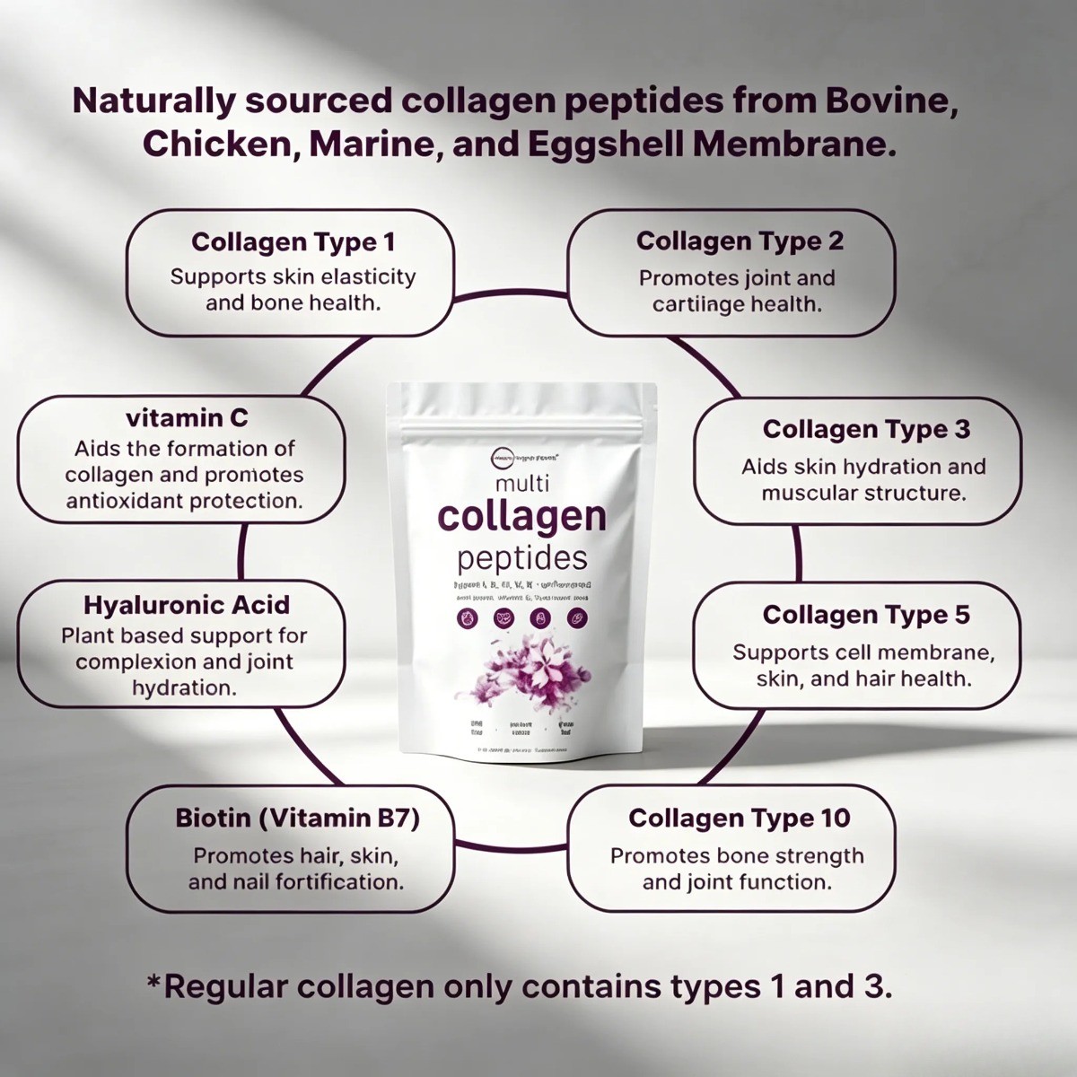 Micro Ingredients Multi Collagen Peptides–TypesI,II,III,V,X,1lb for Skin & Joint
