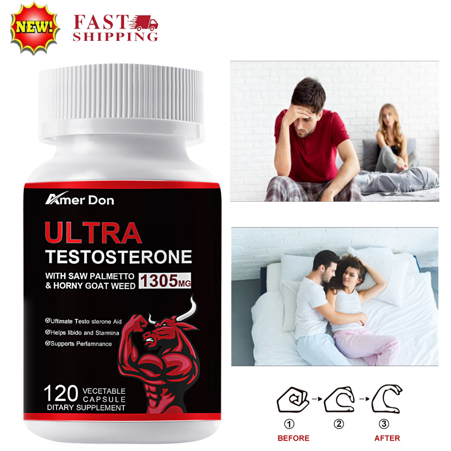 Horny Goat Weed 1305mg Nitric Oxide, Testosterone Booster, Sperm Energy Support
