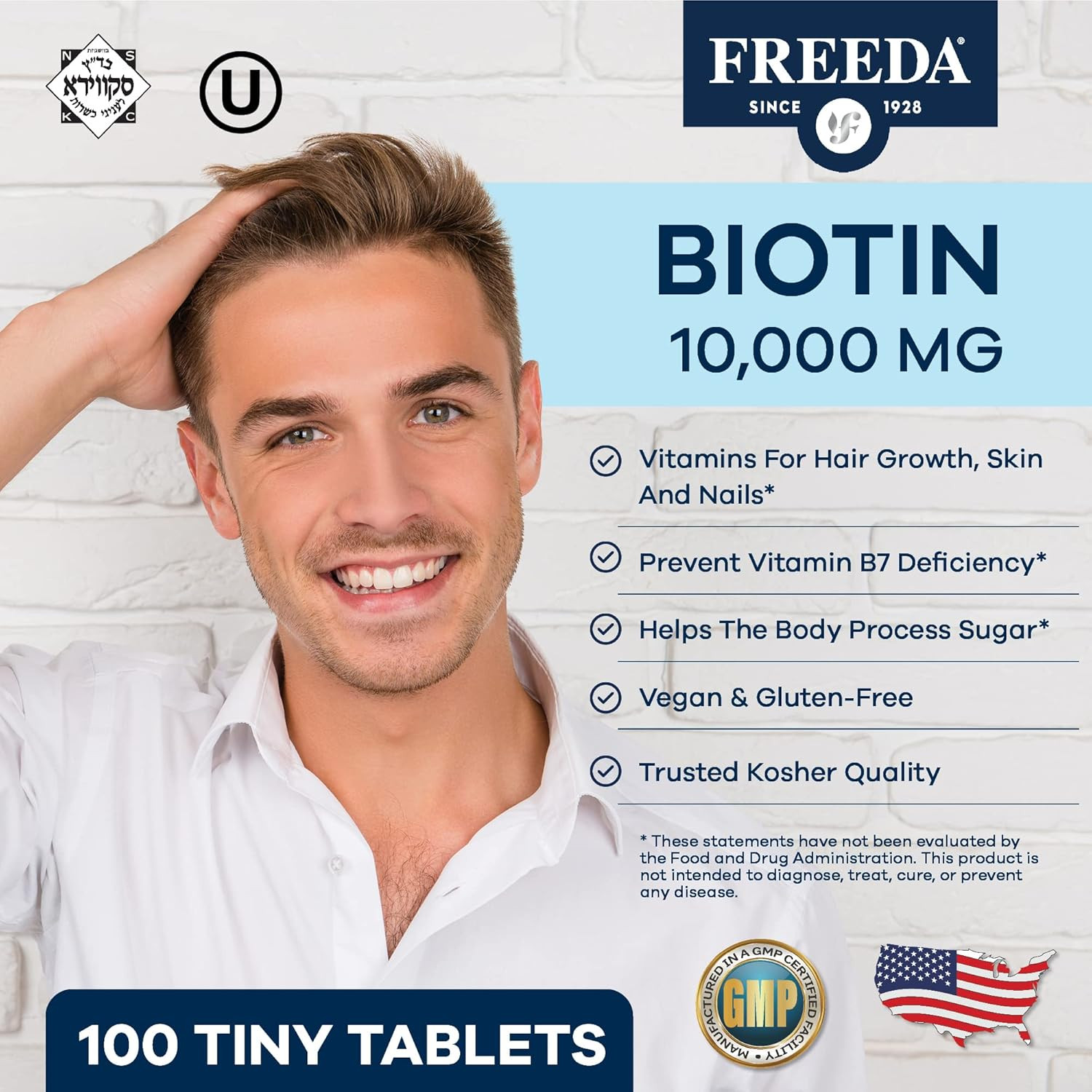 Biotin 10,000 Mcg – Kosher Hair, Skin & Nails Supplement – High-Potency B7 fo…