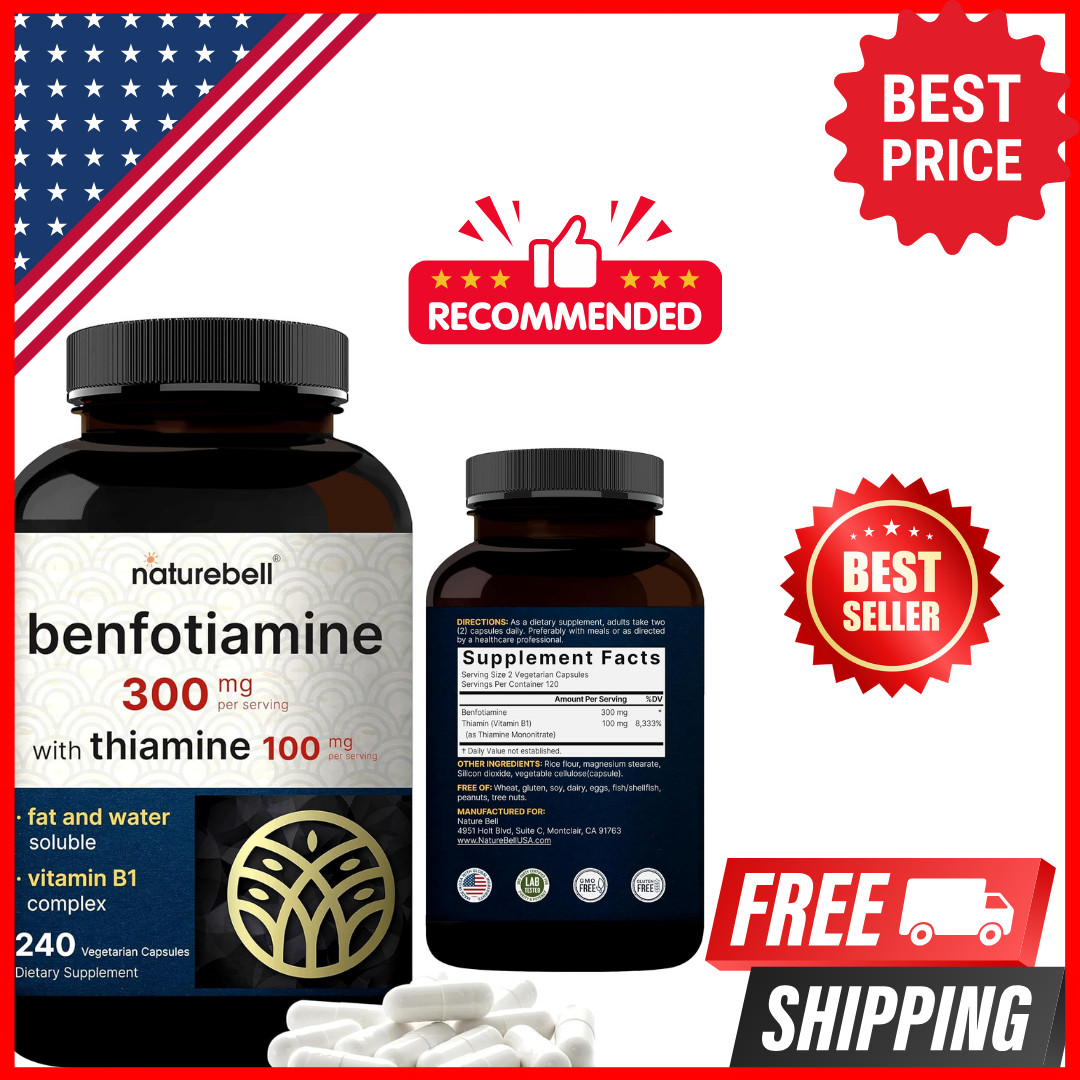 NatureBell Benfotiamine 300mg with Thiamine 100mg Per Serving | 240 Capsules