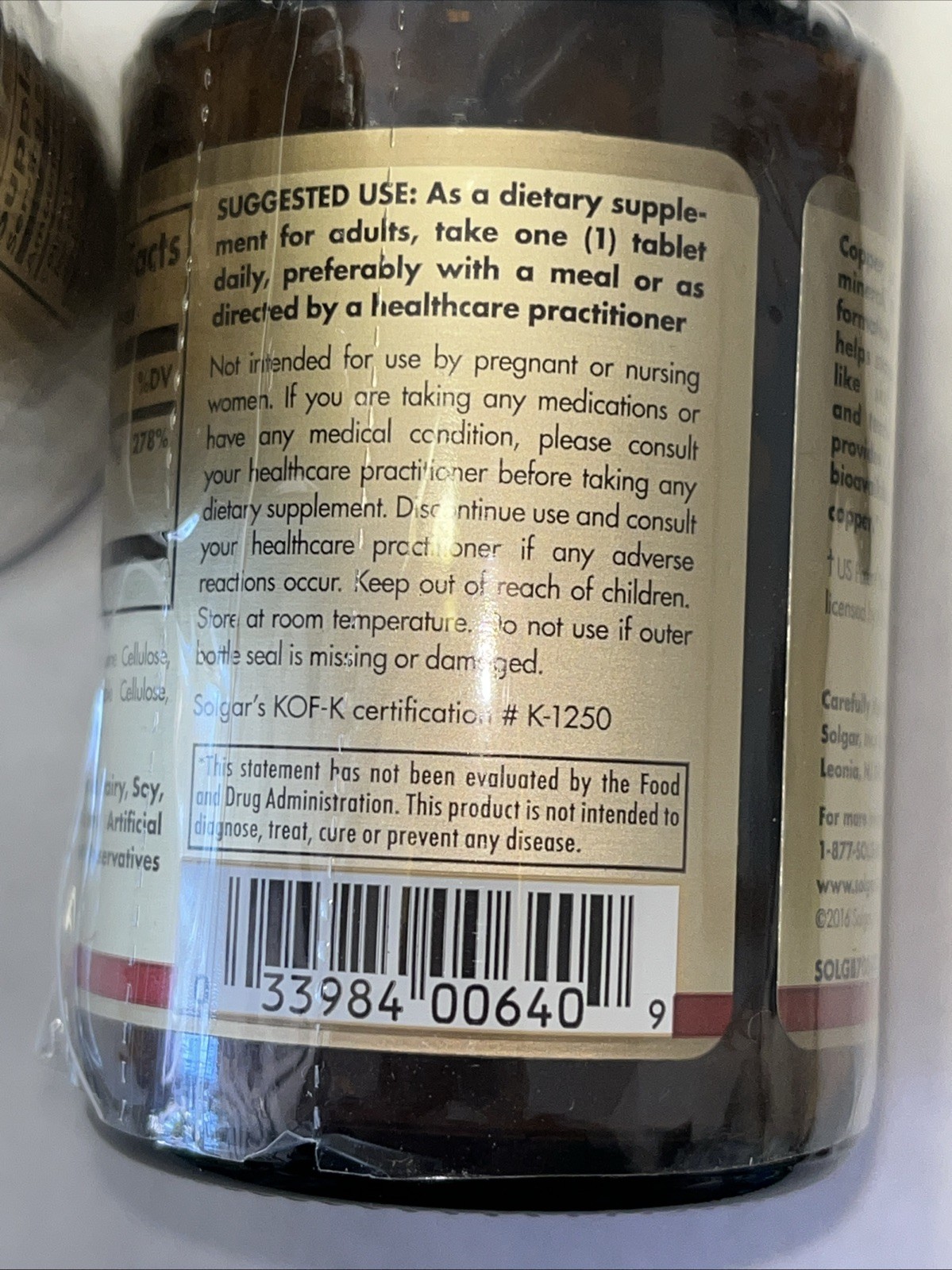 Solgar Chelated Copper 2 Bottles 100 Tablets Each Sealed