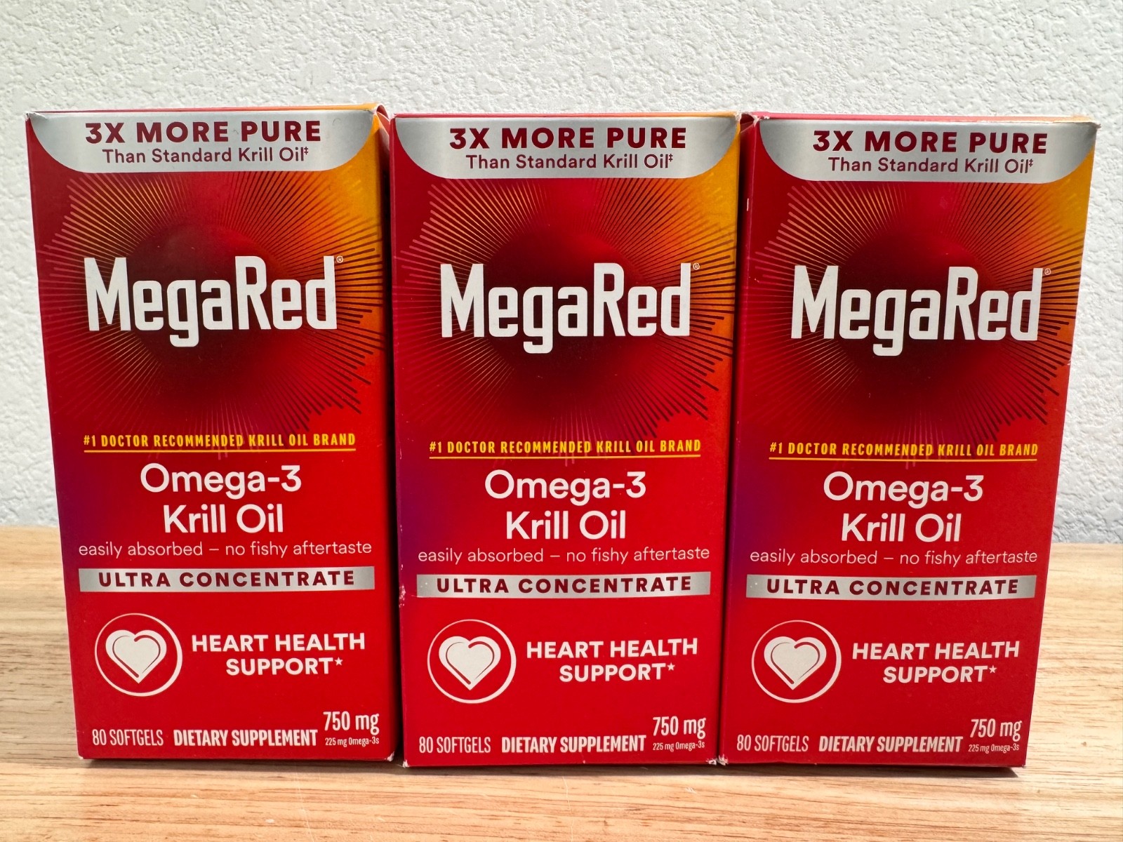 3x MegaRed Ultra Concentrate Omega-3 Krill Oil 750mg 80 Softgels Exp. 01/2028