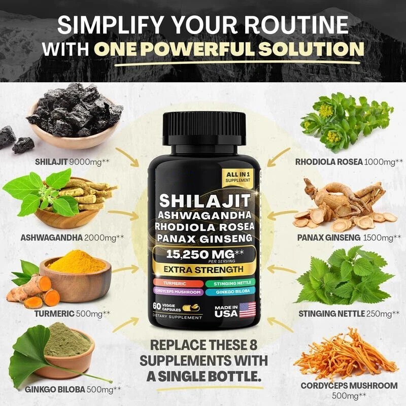 Sea Moss and Shilajit Bundle, Sea Moss 7000mg, Black Seed Oil 4000mg, Ashwagandh