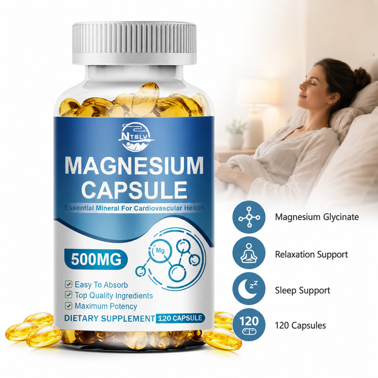 Magnesium Glycinate 500mg 120 Capsules Sleep Muscle Support