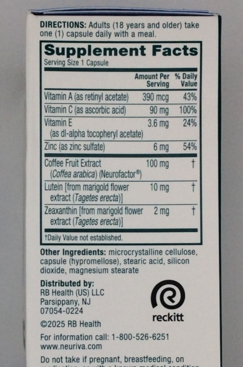 Neuriva Brain + Eye Health Supplement for Memory and Focus, 30 Capsules, 11/2027