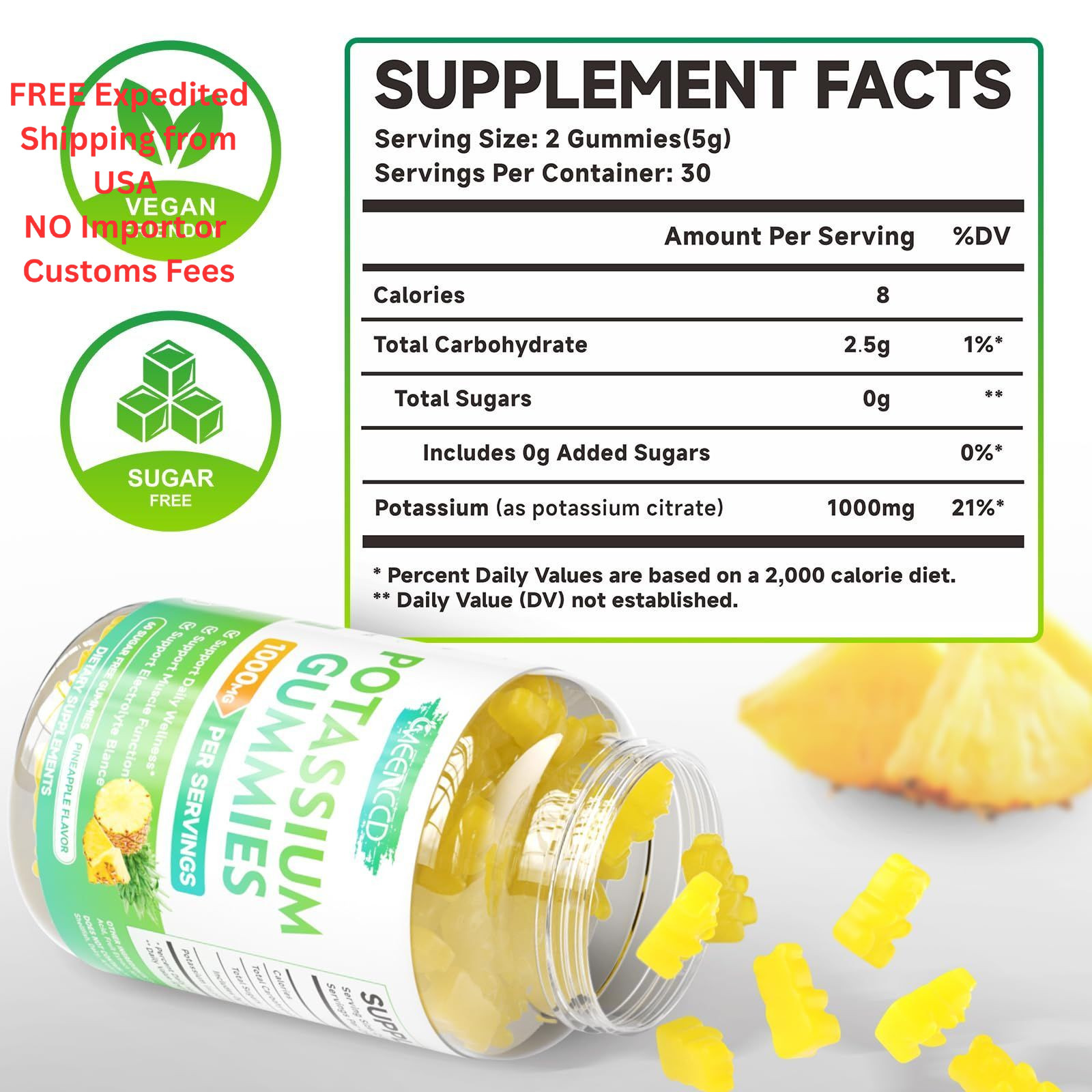 Potassium Citrate Gummies 1000mg, High Potency 60 Count (Pack of 2)
