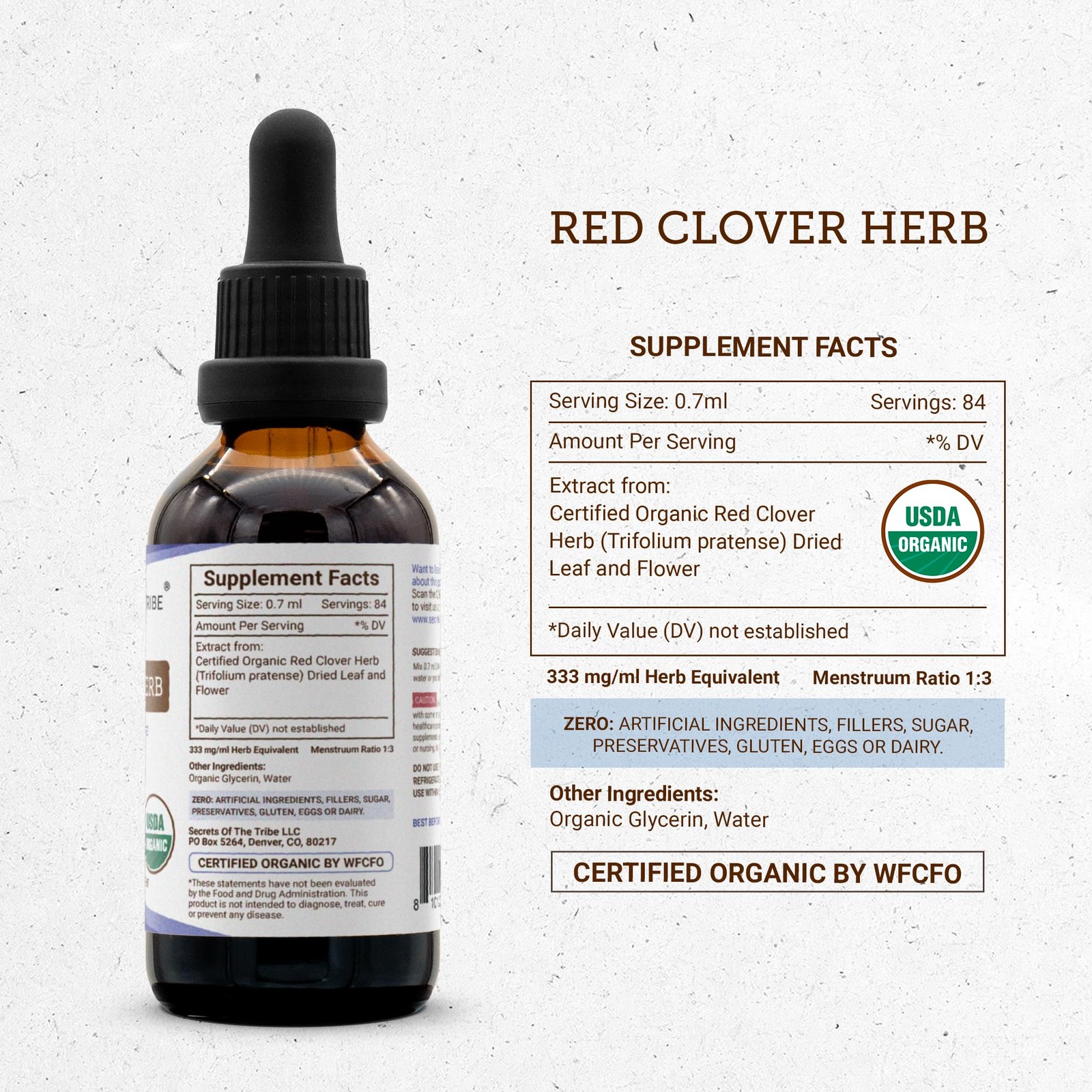 Secrets Of The Tribe Red Clover Herb Usda Organic Tincture Alcohol-Free Extract