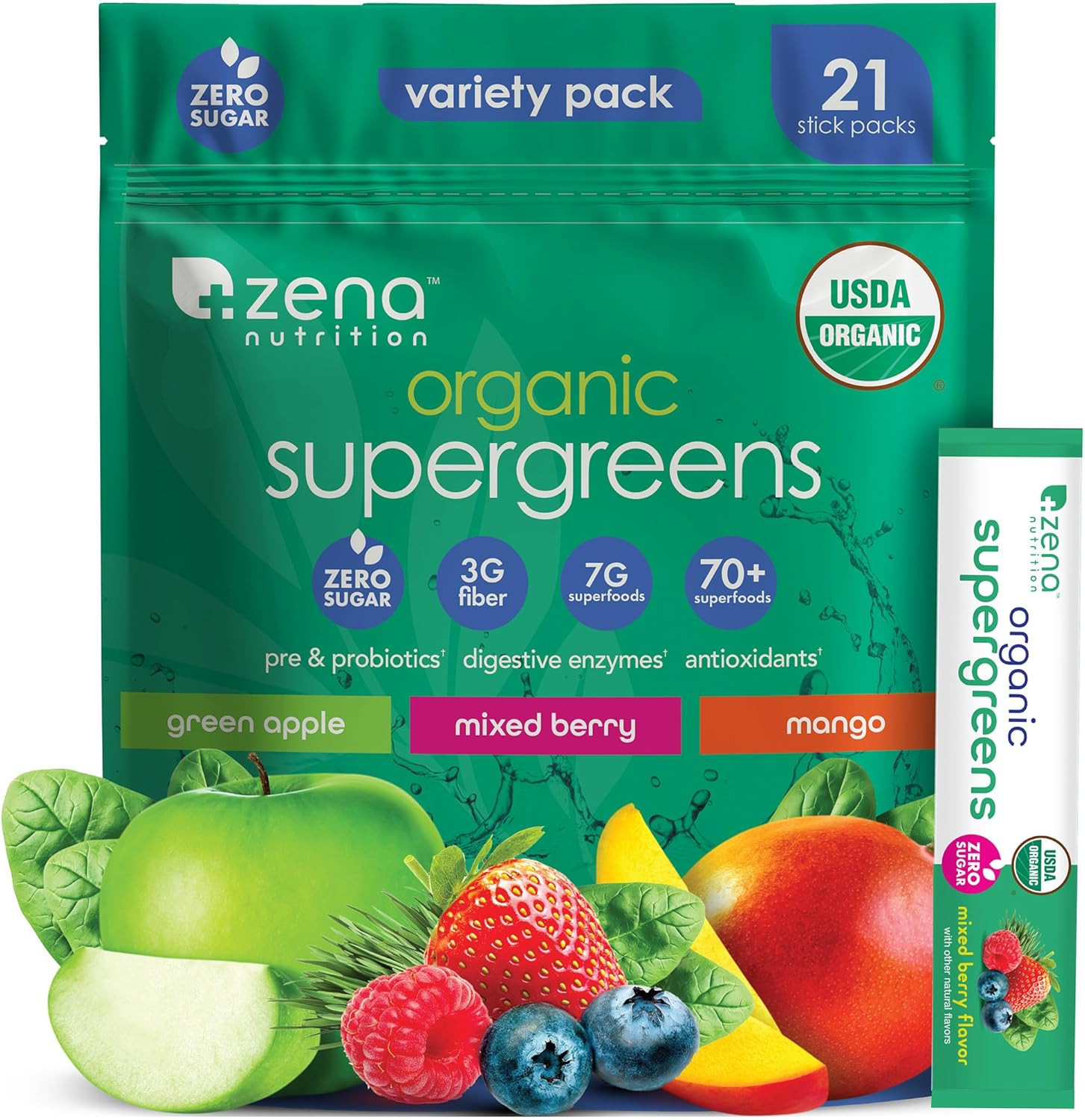 Organic Super Greens Powder Variety Pack, 70+ Superfoods, 0 Sugar, 3G Fiber, …