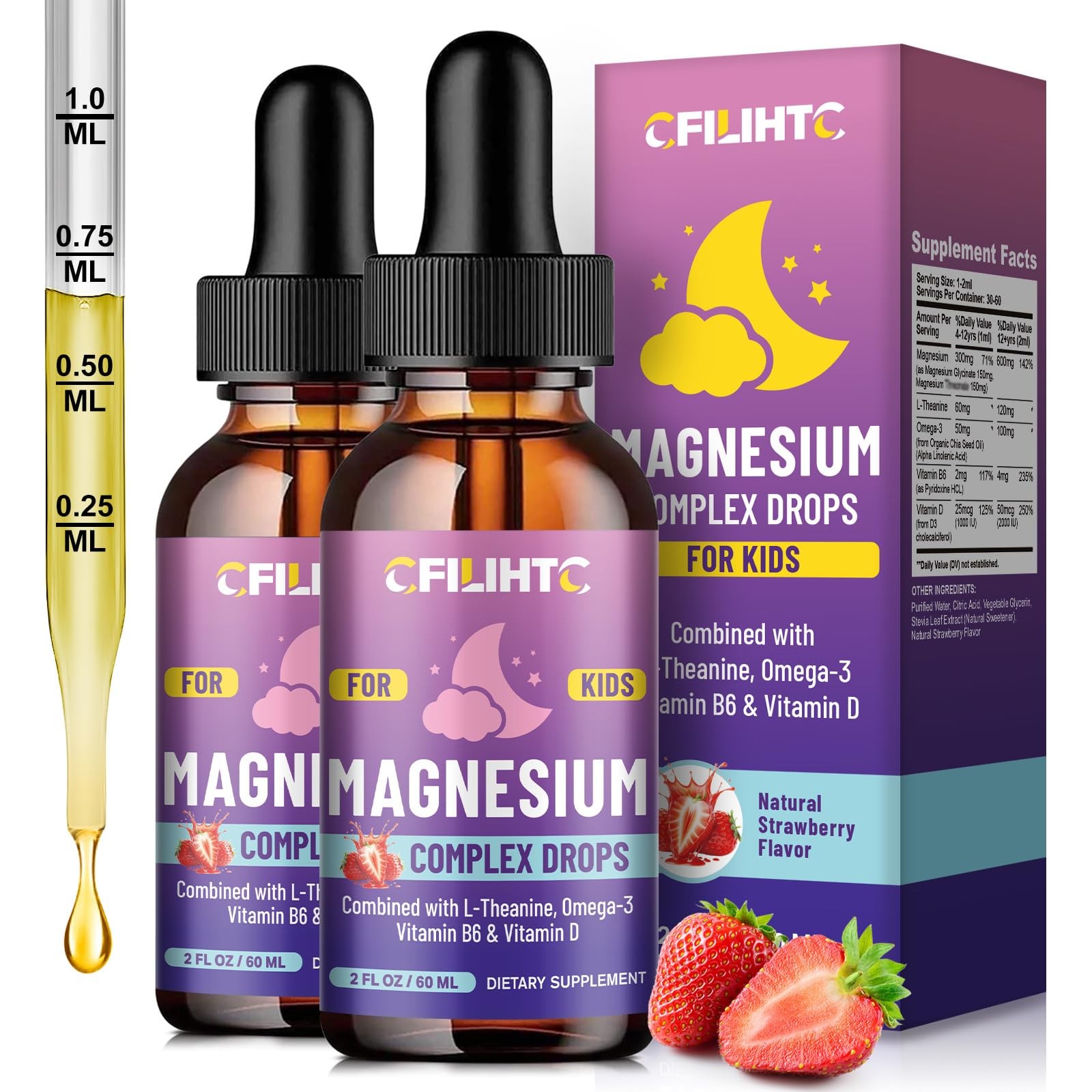 Kids Magnesium Liquid Drops-Magnesium Glycinate 2 Fl Oz (Pack of 2)