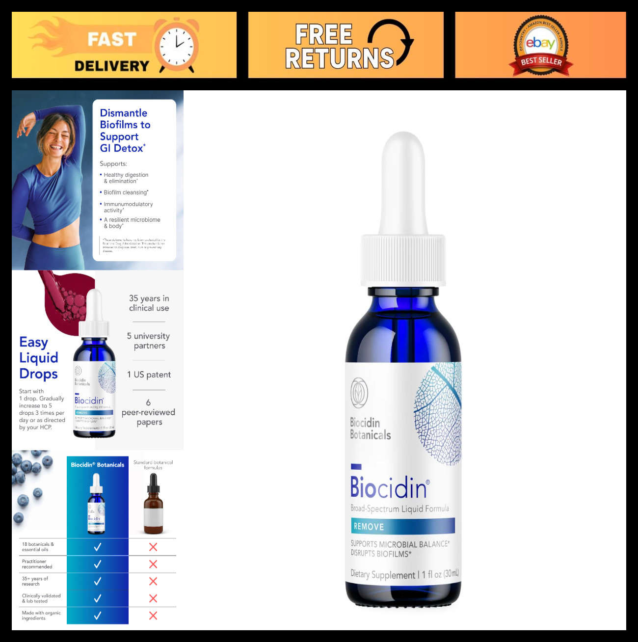 Broad-Spectrum Liquid Drops for Microbiome Balance, 18 Botanicals, Gut Detox 1 O