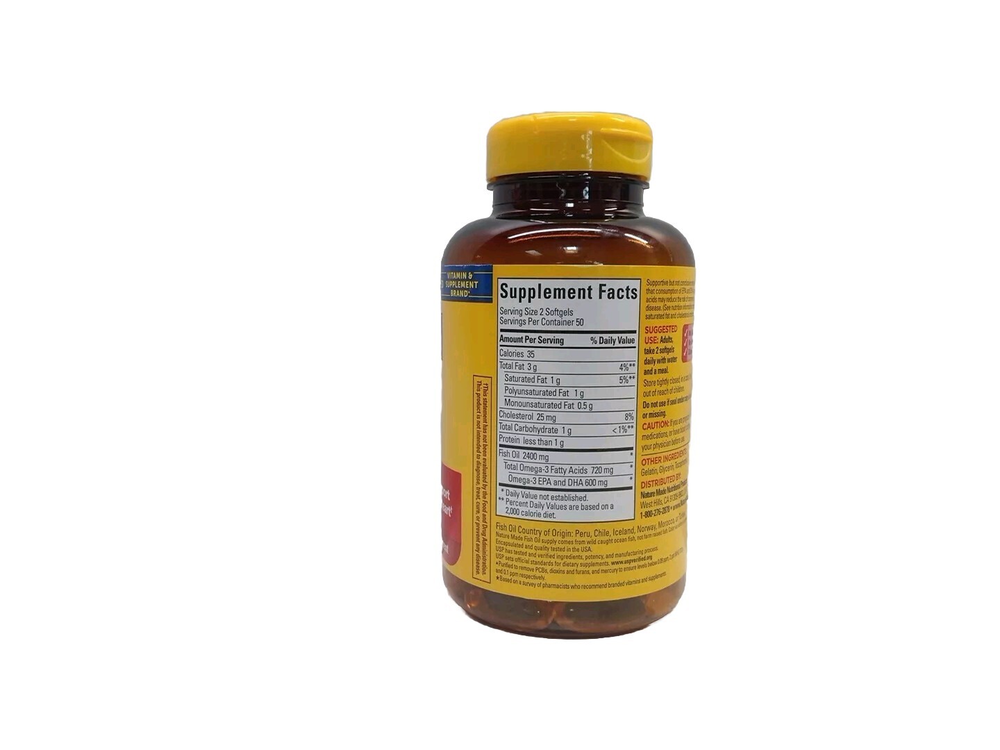 Nature Made Fish Oil 1200 mg (360 mg Omega-3) 100 Softgels Exp: 11/2025