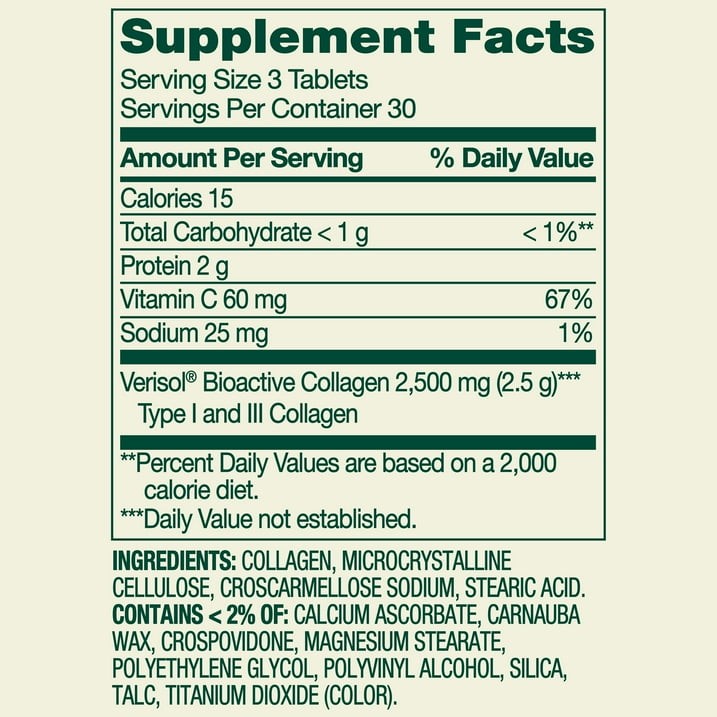 **Spring Valley Collagen + Vitamin C 2500mg Hair Skin Nails Tablets 90 Count**