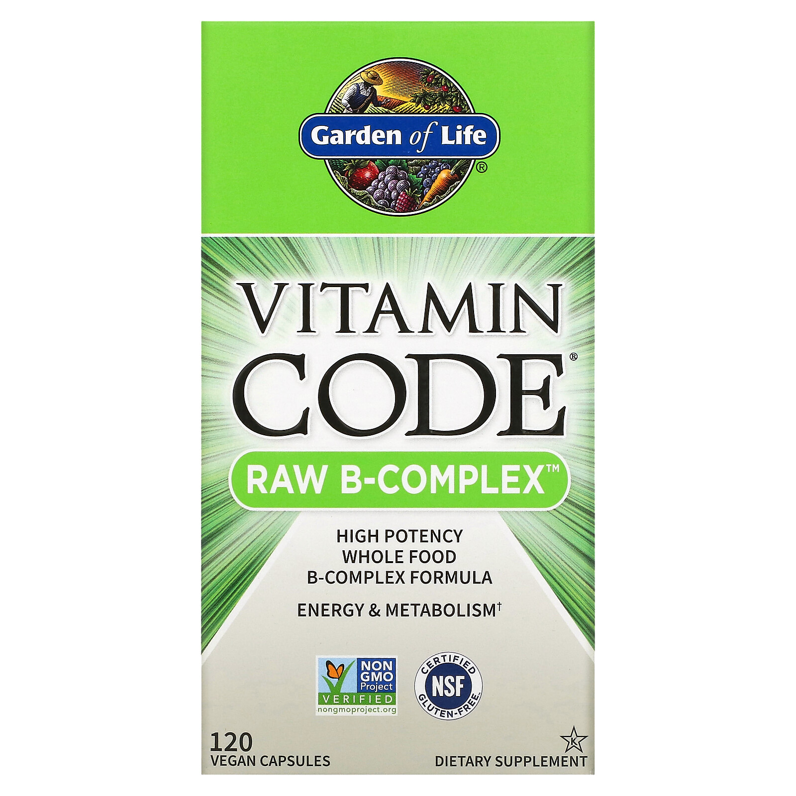 Garden of Life Vitamin Code Raw B-Complex 120 Vegan Caps Gluten-Free, Kosher, No