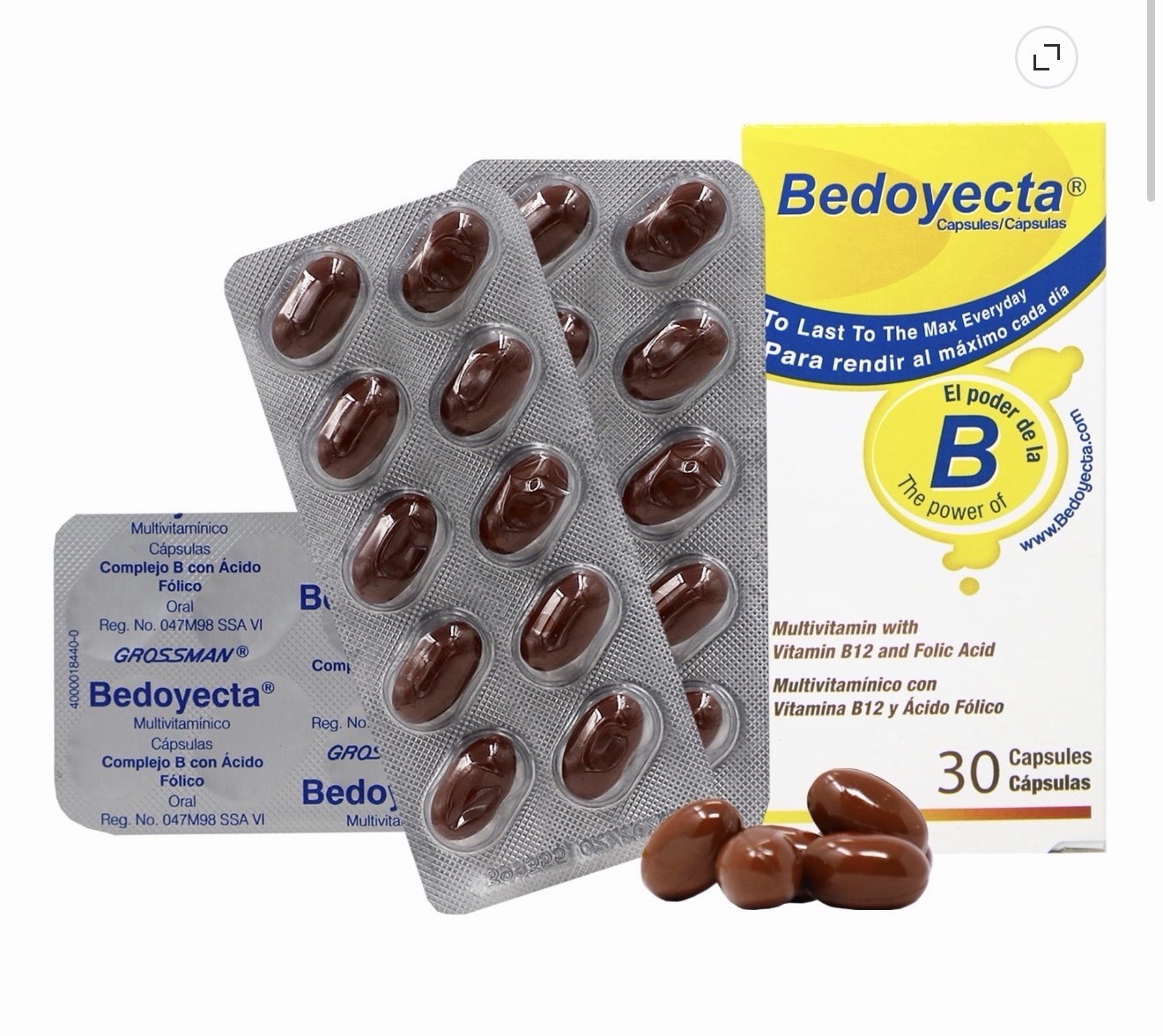 Bedoyecta Multivitamin with Vitamin B12 and Folic Acid Supplement Capsules 30 Ct
