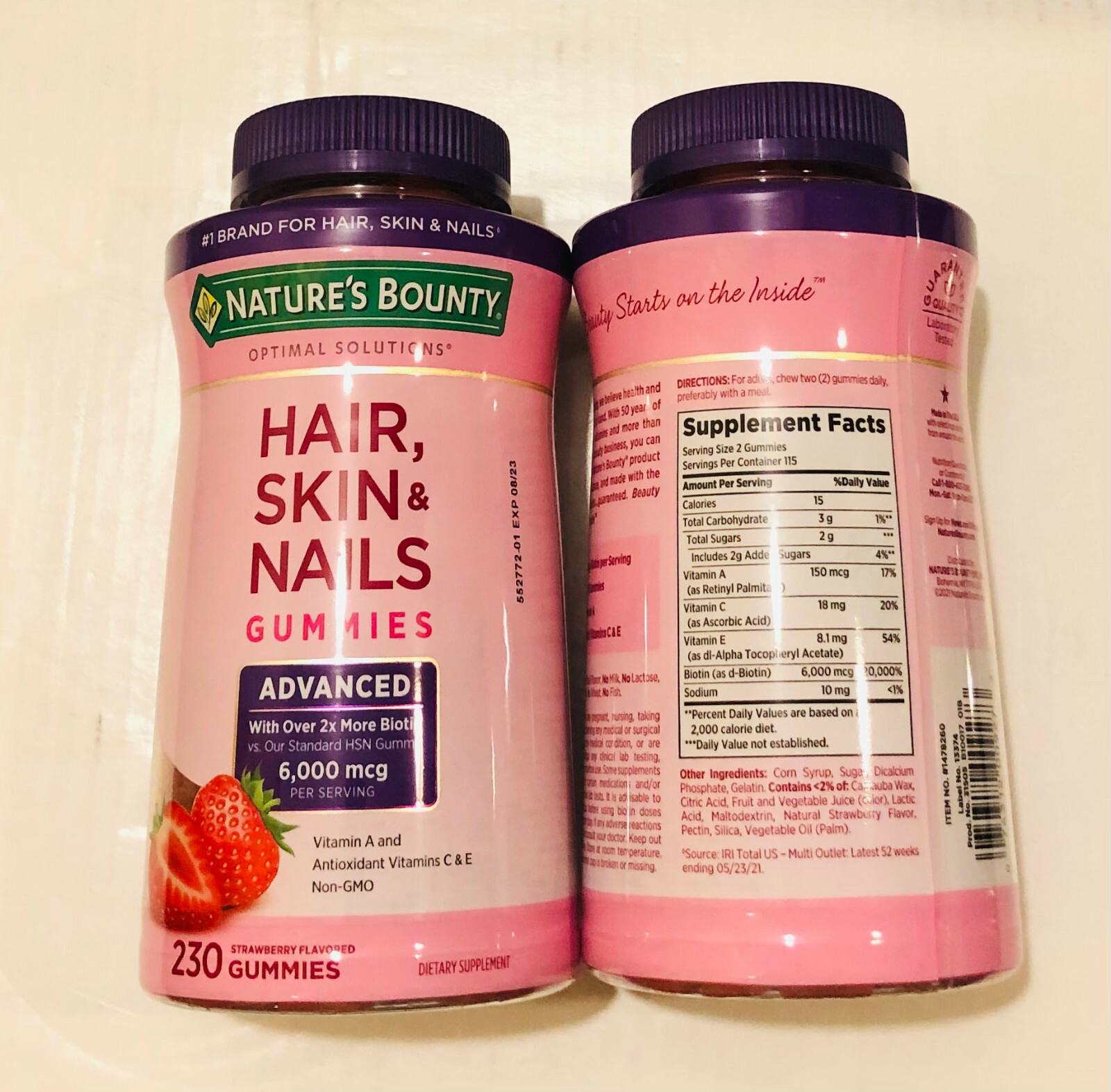 Nature’s Bounty Hair,Skin & Nails Advanced 230 Gummies (2 Packs), 2x More Biotin
