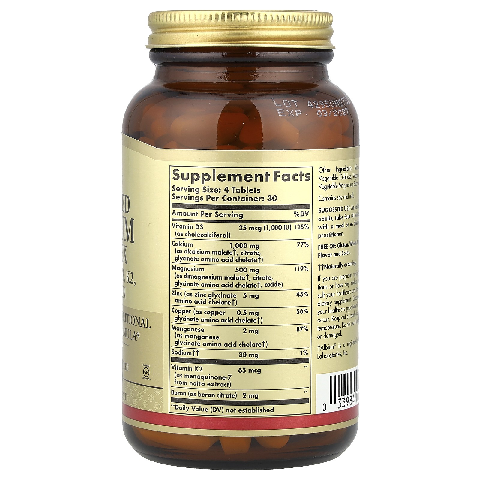 Advanced Calcium Complex + Vitamins D3, K2, Zinc, Boron, 120 Tablets