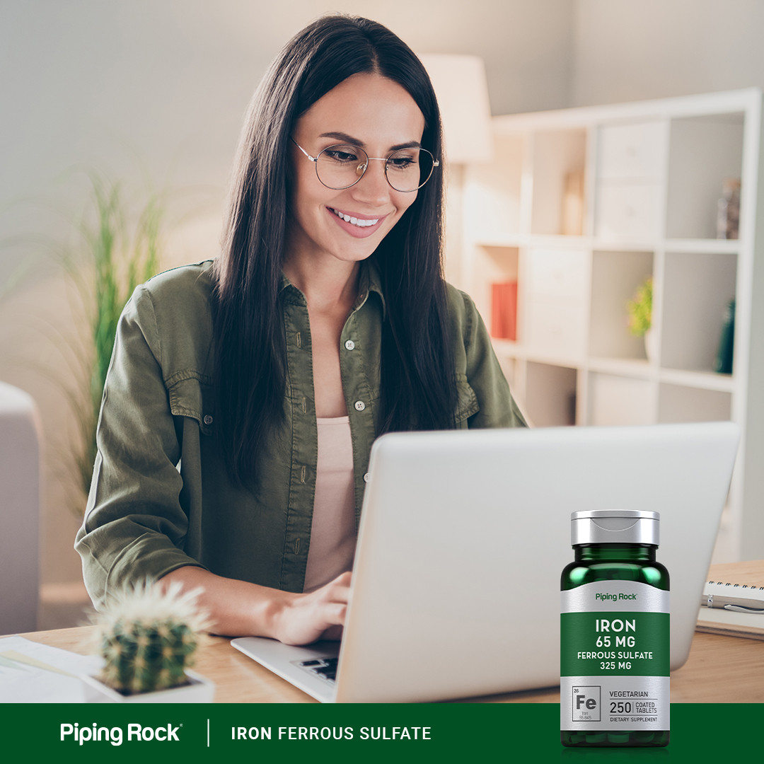 Iron Ferrous Sulfate 65 mg | 250 Tablets | Non-GMO | By Piping Rock