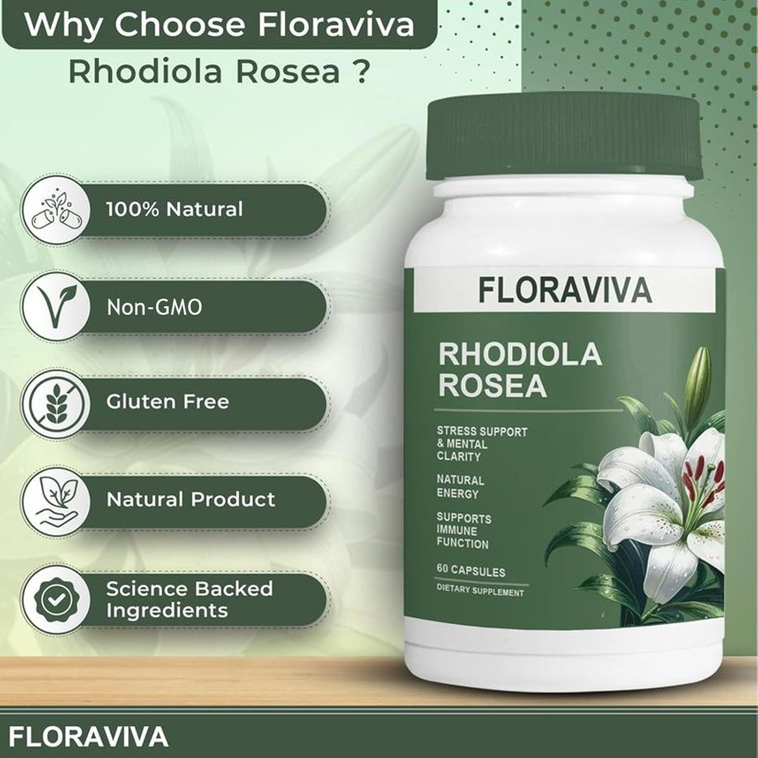 Floraviva Rhodiola Rosea 500mg – Aid Adaptogen for Stress Organic & Energy.