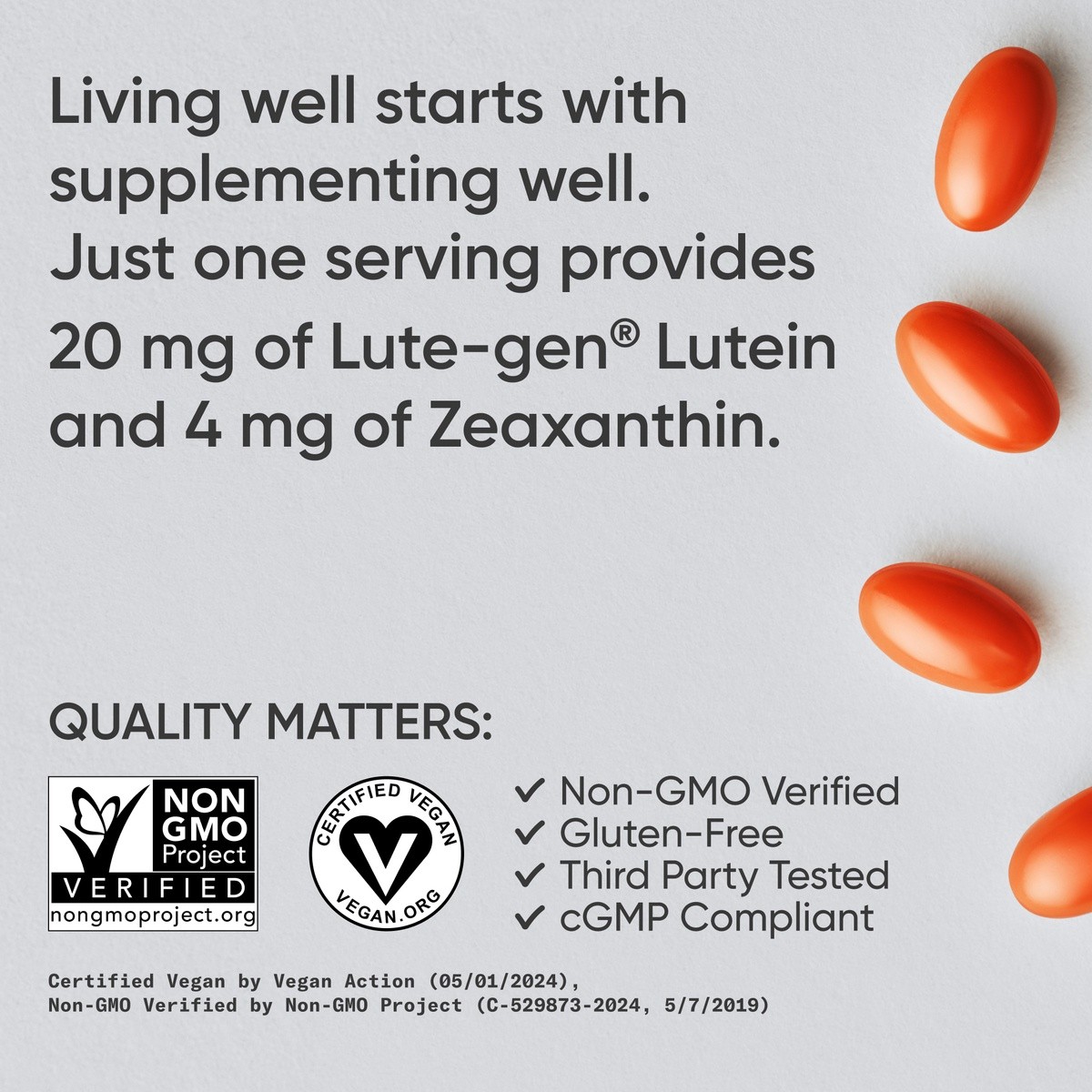 Vegan Lutein + Zeaxanthin (20mg) with Organic Coconut Oil for Better Absorption