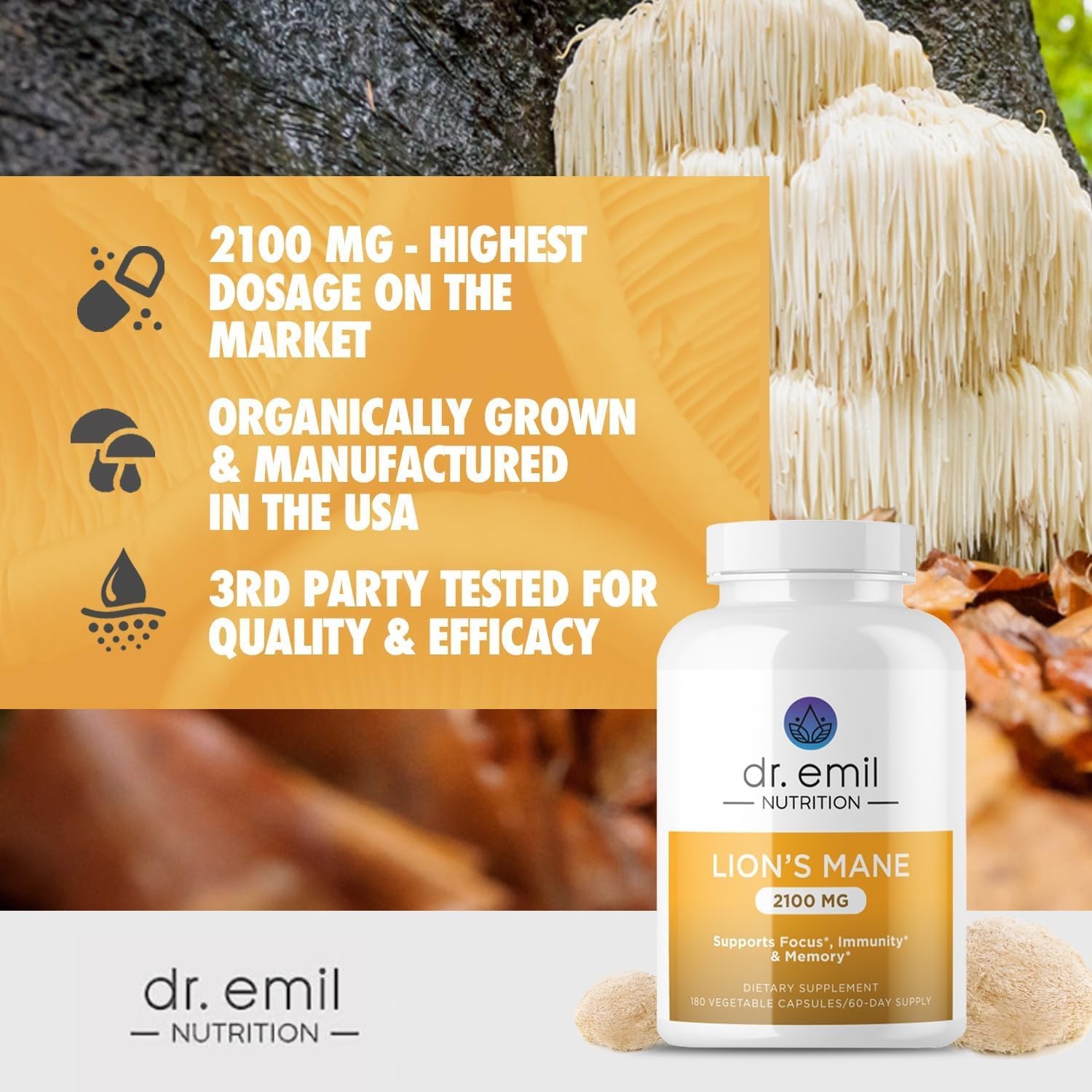 Organic Lions Mane Mushroom Supplement for Mental Clarity, Focus & Immune Sup…