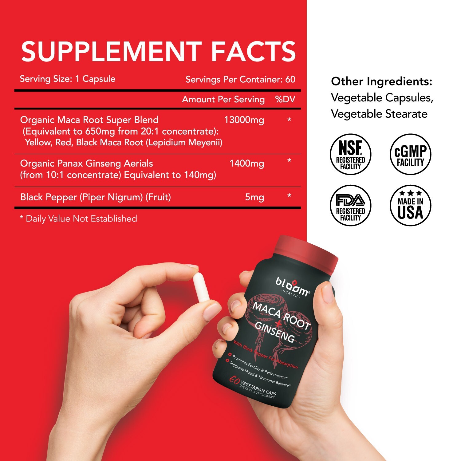Maca + Ginseng Highest Potency Available 14,400mg Supports Desire Stamina – 60CT