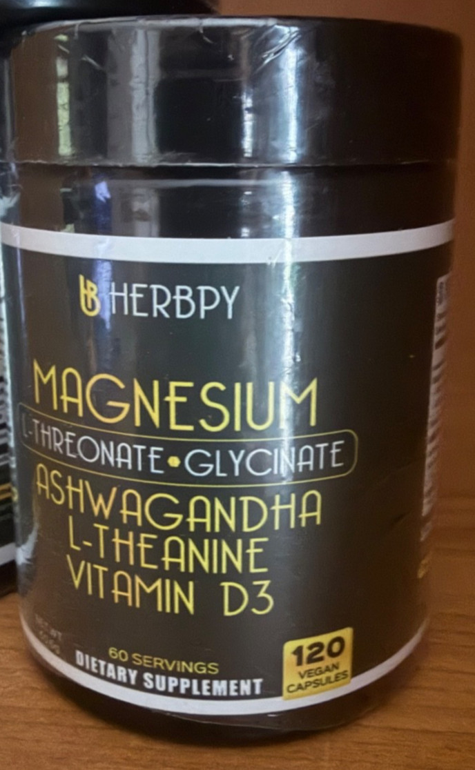 Herbpy Magnesium + Aswagandha – Stress & Sleep Support – 120 caps – Exp 11/26