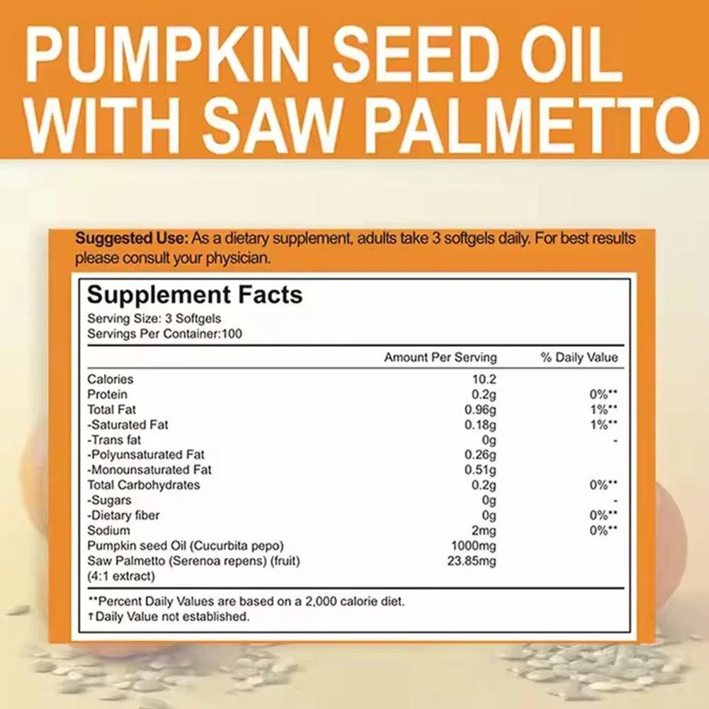 Pumpkin Seed Oil Saw Palmetto 3000 mg – Bladder Health, Immune Support 300 Pills