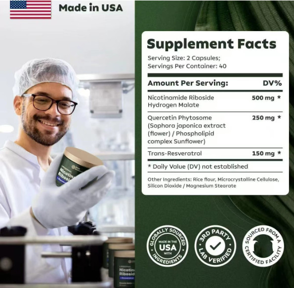 80 Resveratrol NAD Supplement 900mg Anti-Aging Nicotinamide Capsules