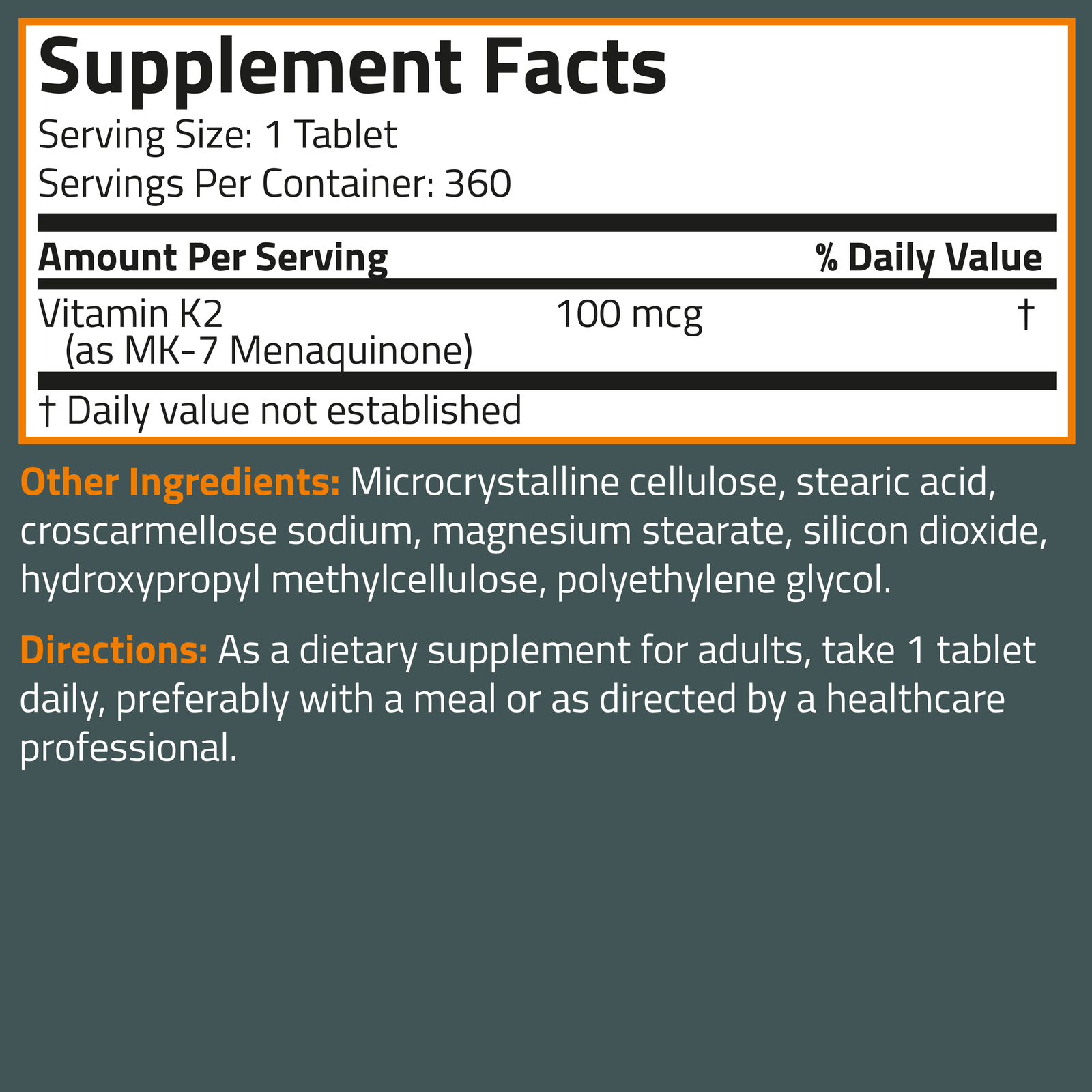 Bronson Vitamin K2 MK-7 100 MCG, 360 Vegetarian Tablets