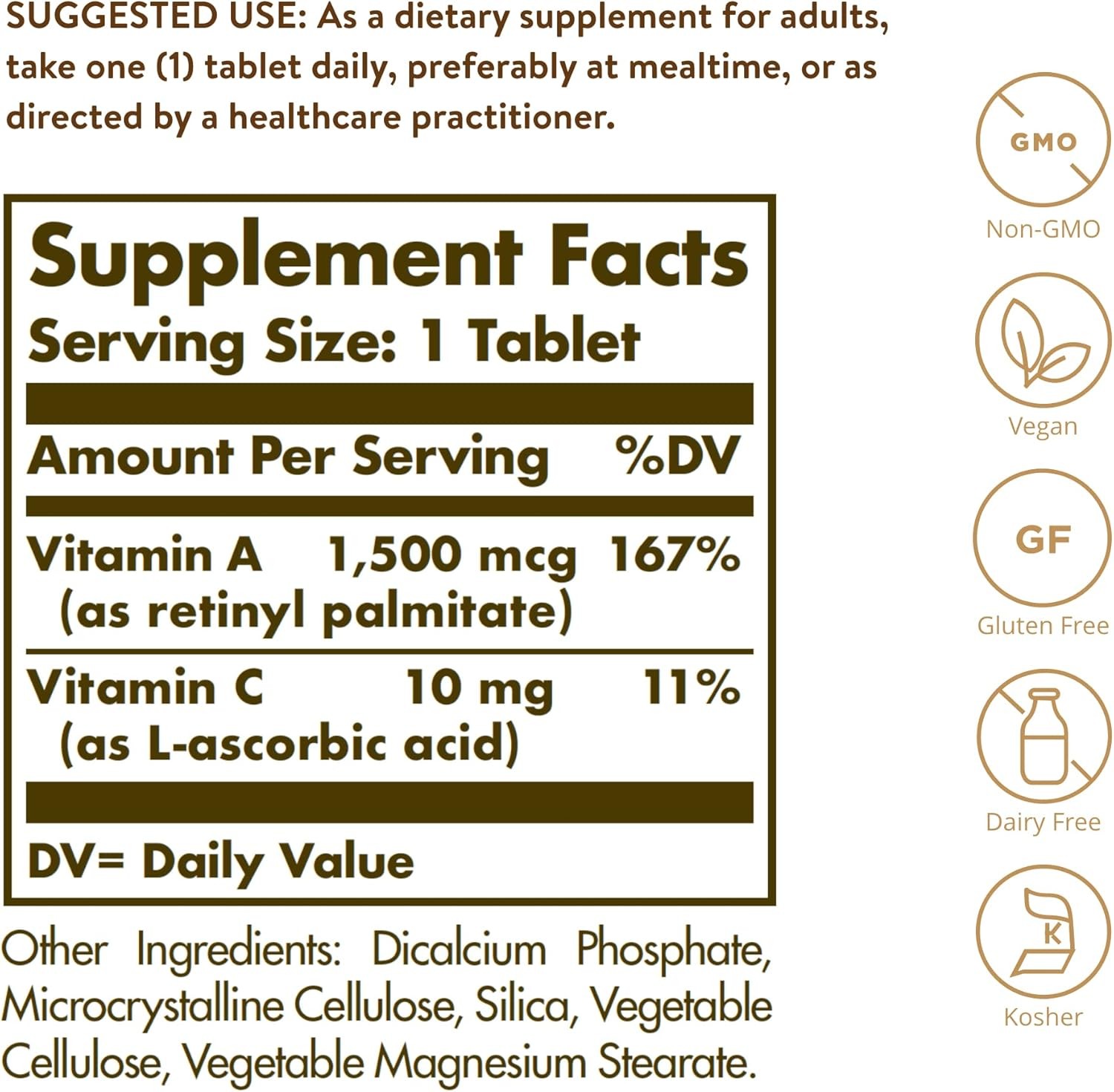 Solgar Dry Vitamin A 1500 mcg (5000 IU), 100 Tablets – Supports Healthy Eyes, Sk