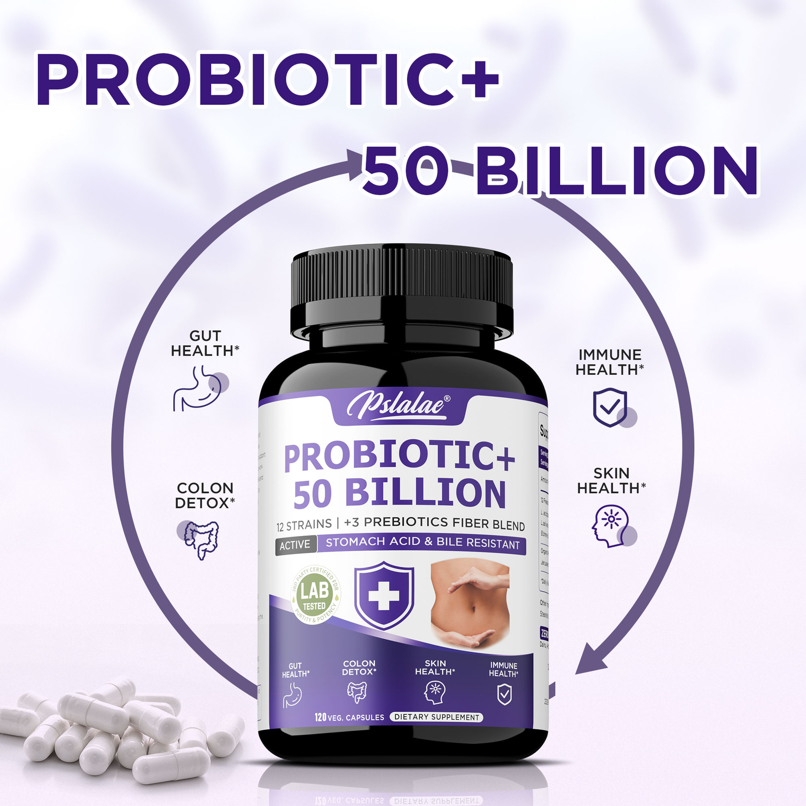 Probiotics + 50 Billion – 12 Probiotic Strains – Gut, Digestive & Immune Health