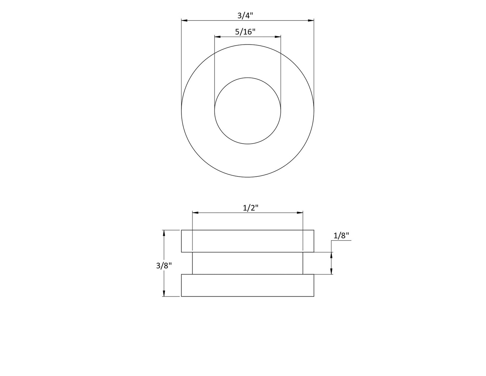 Rubber Grommet to fit 1/2″ Hole in 1/8″ Thick Panel – 5/16″ Inner Diameter (4)
