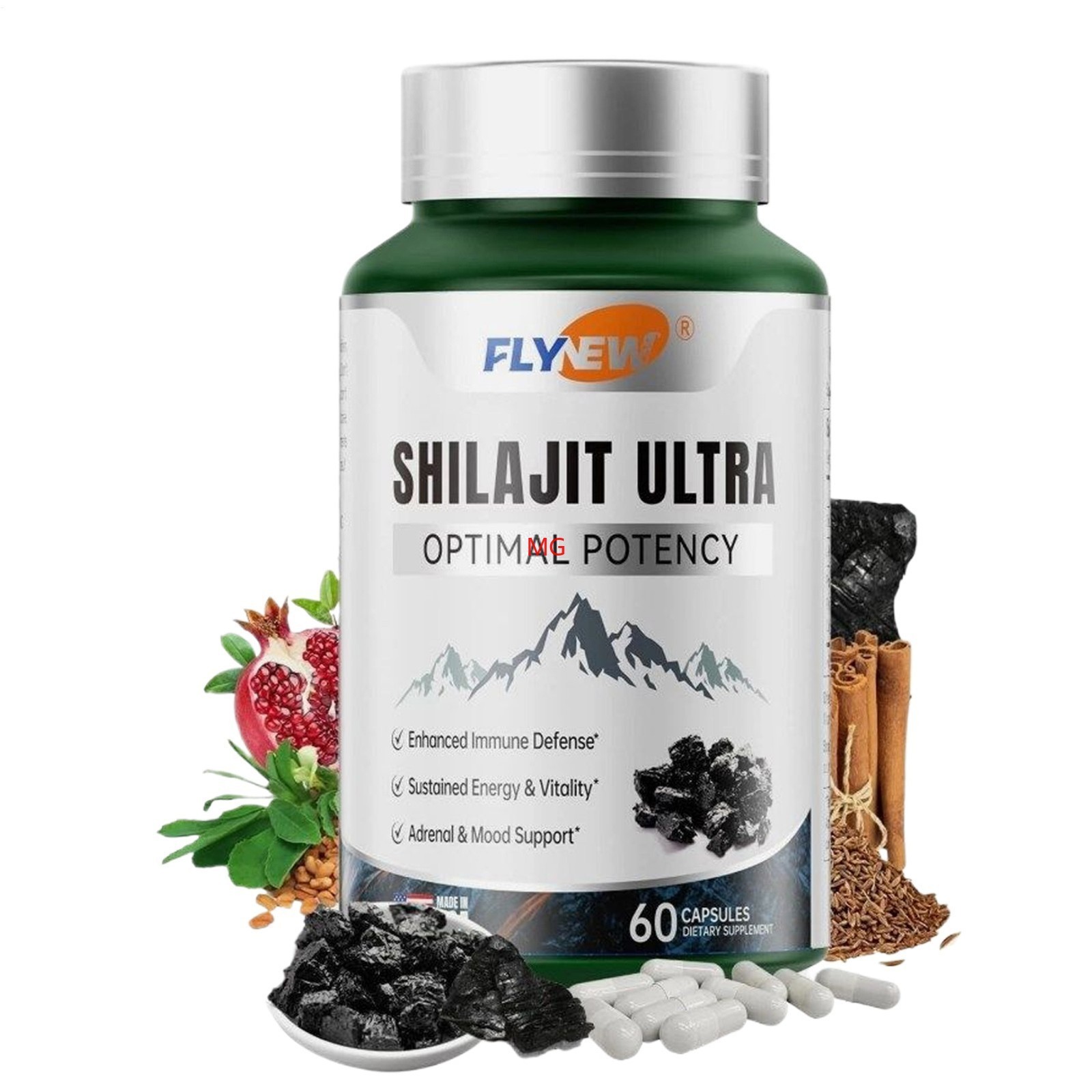 Men Women Flynew Shilajit Naturally Fulvic Acid L-Arginine Himalayan Shilajits