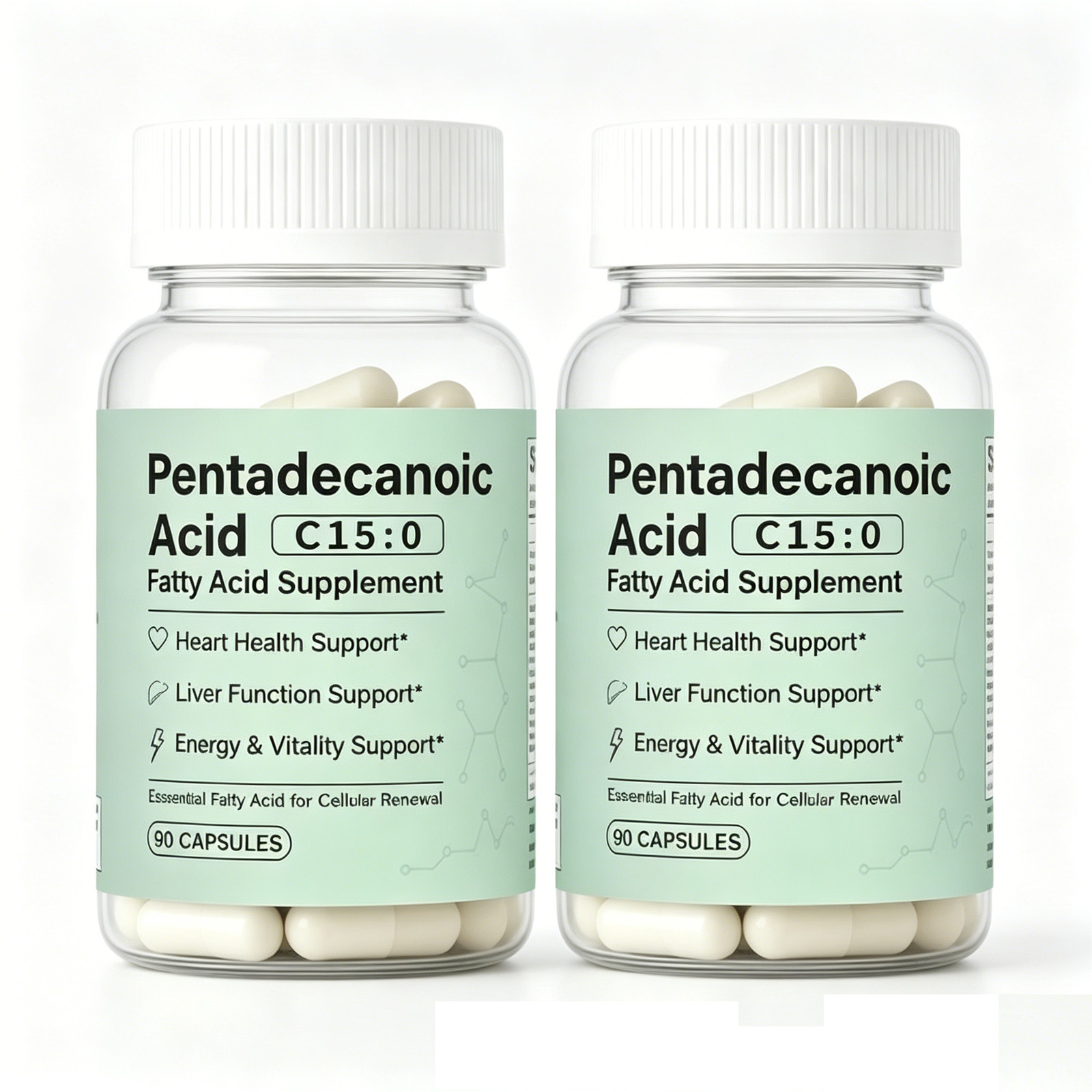 2x Pentadecanoic Acid Capsules, C15:0 Fatty Acid Supplement – Pure Plant-Based