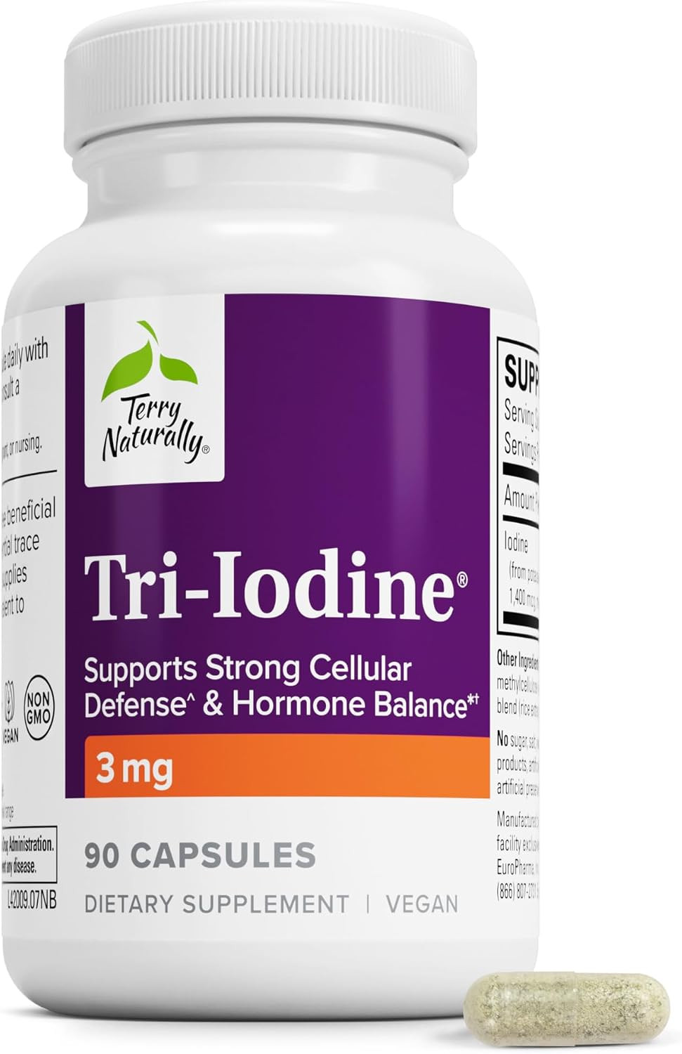 Tri-Iodine 3 Mg – 3000 Mcg Iodine, 90 Vegan Capsules – Supports Hormone Balance,