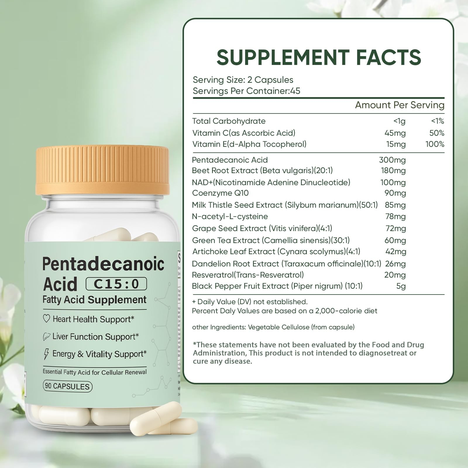 Pentadecanoic Acid Capsules, C15:0 Fatty Acid Supplement – Pure Plant-Based Esse