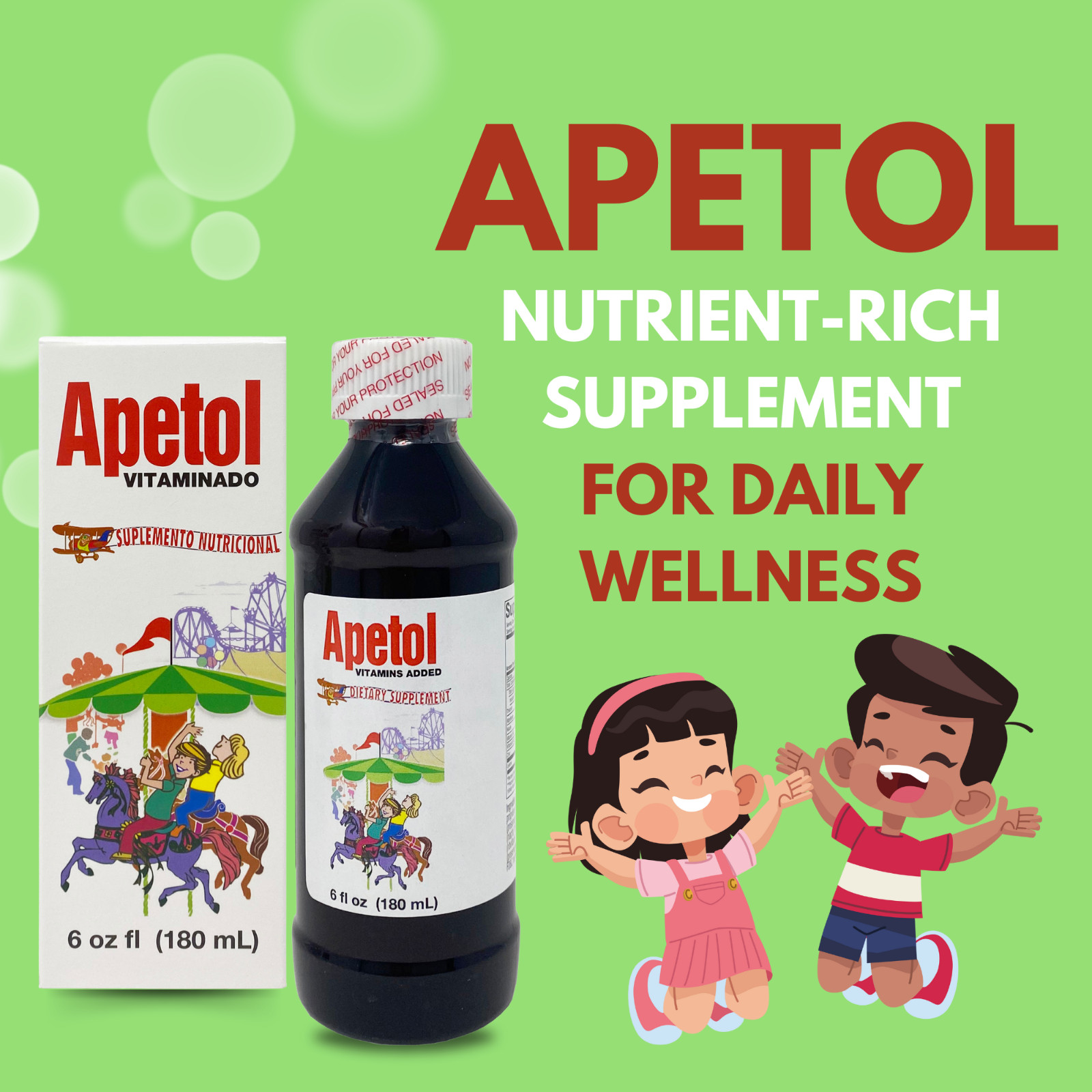Apetol 6 fl oz Liquid Supplement – With B Vitamins for Children (3-Pack)