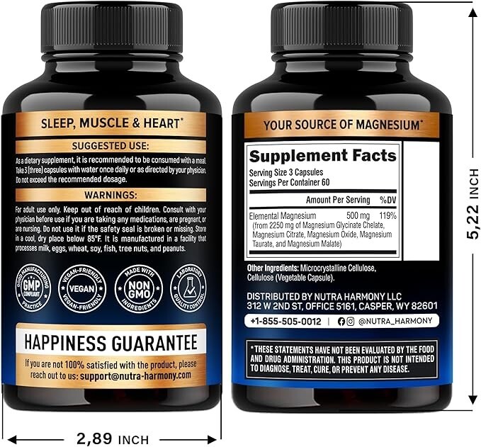 Magnesium Supplement – 5 in 1 Complex 500 Mg | Glycinate | Citrate | Malate | Ta