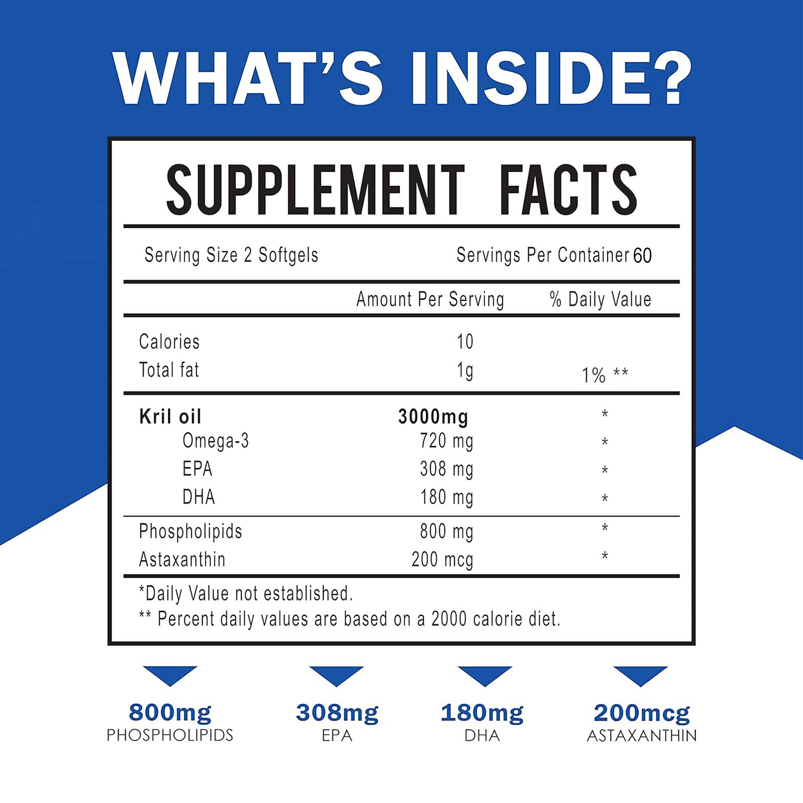 Antarctic Krill Oil 3000mg -with Omega-3 EPA, DHA, Astaxanthin and Phospholipids