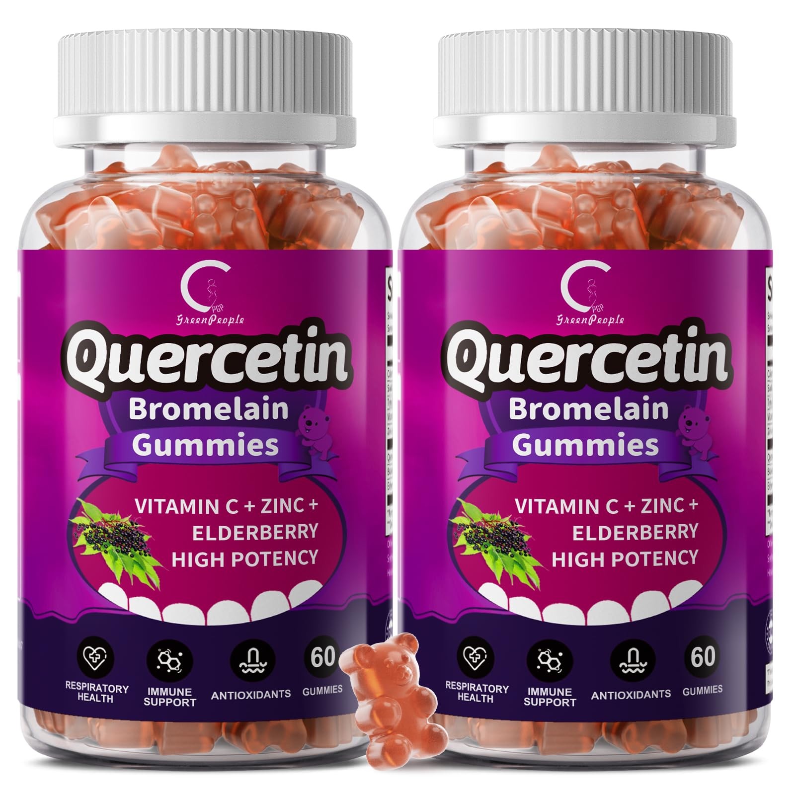 Quercetin Gummies, Quercetin with Bromelain, Vitamin C, Zinc & Elderberry, Hi…