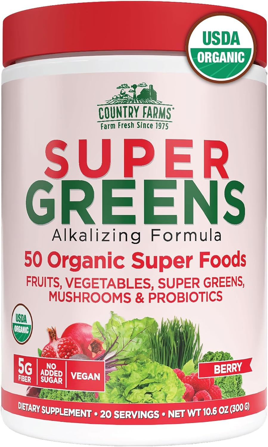 Country Farms Super Greens Organic Drink Mix 50 Superfoods 10.6 Ounce