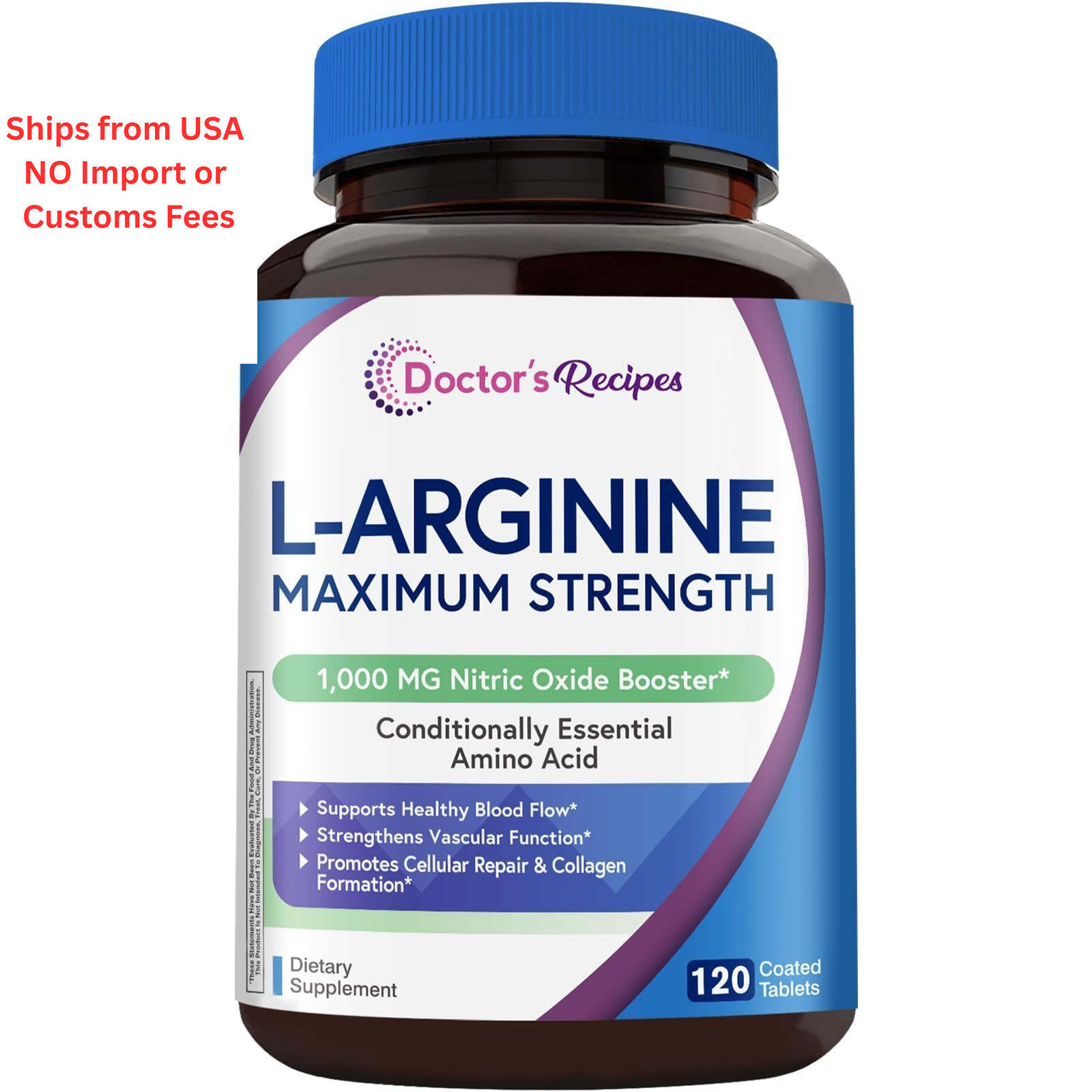 Doctor’s Recipes L-Arginine 1000mg, Maximum Dose, 120 Count (Pack of 1)